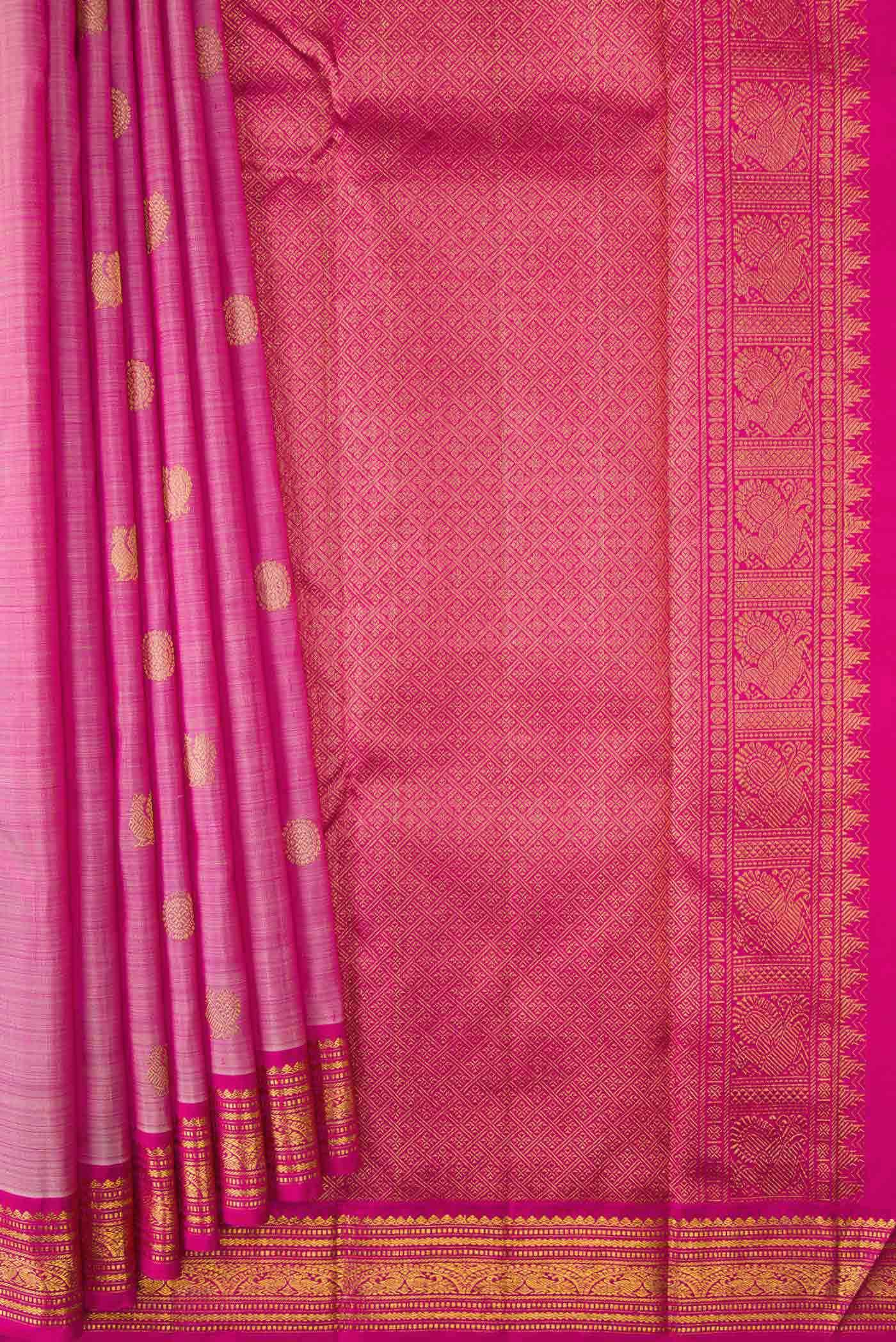 Pure Silk Pure Zari Pink Dual Tone Kanchipuram Saree