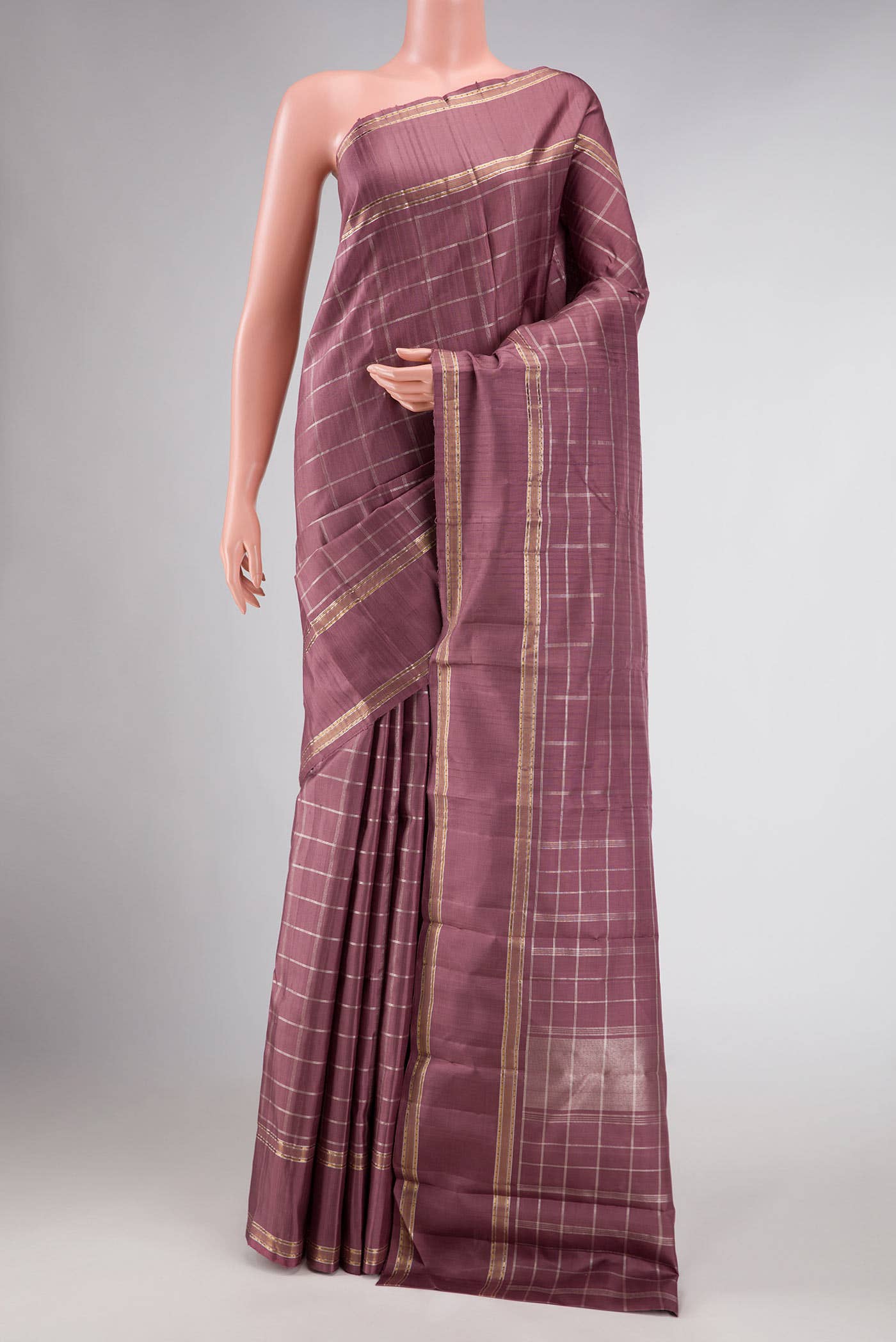 Pure Silk Pure Zari Mauve Dual Tone Kanchipuram Saree