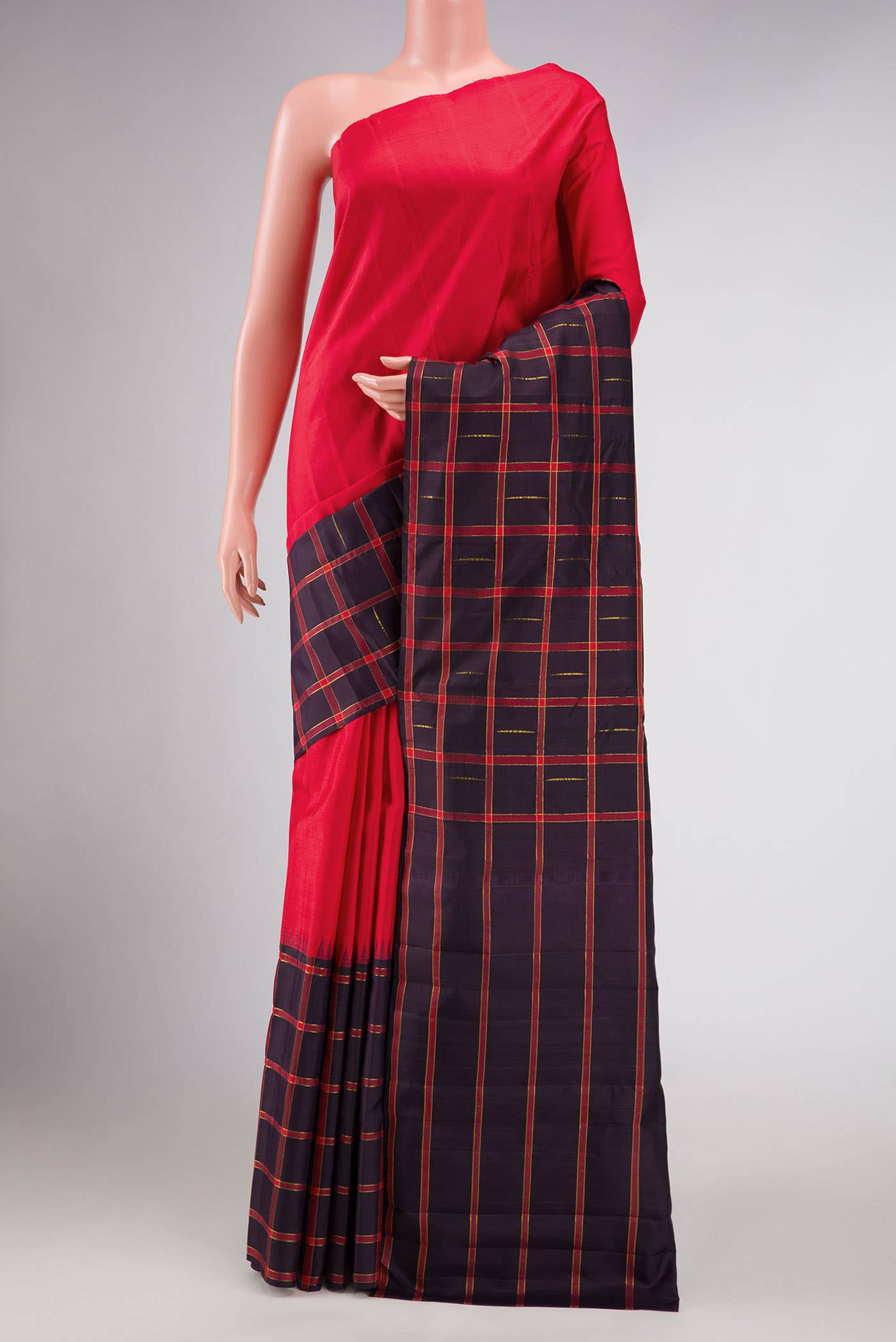 Pure Silk Pure Zari Red Dual Tone Kanchipuram Saree