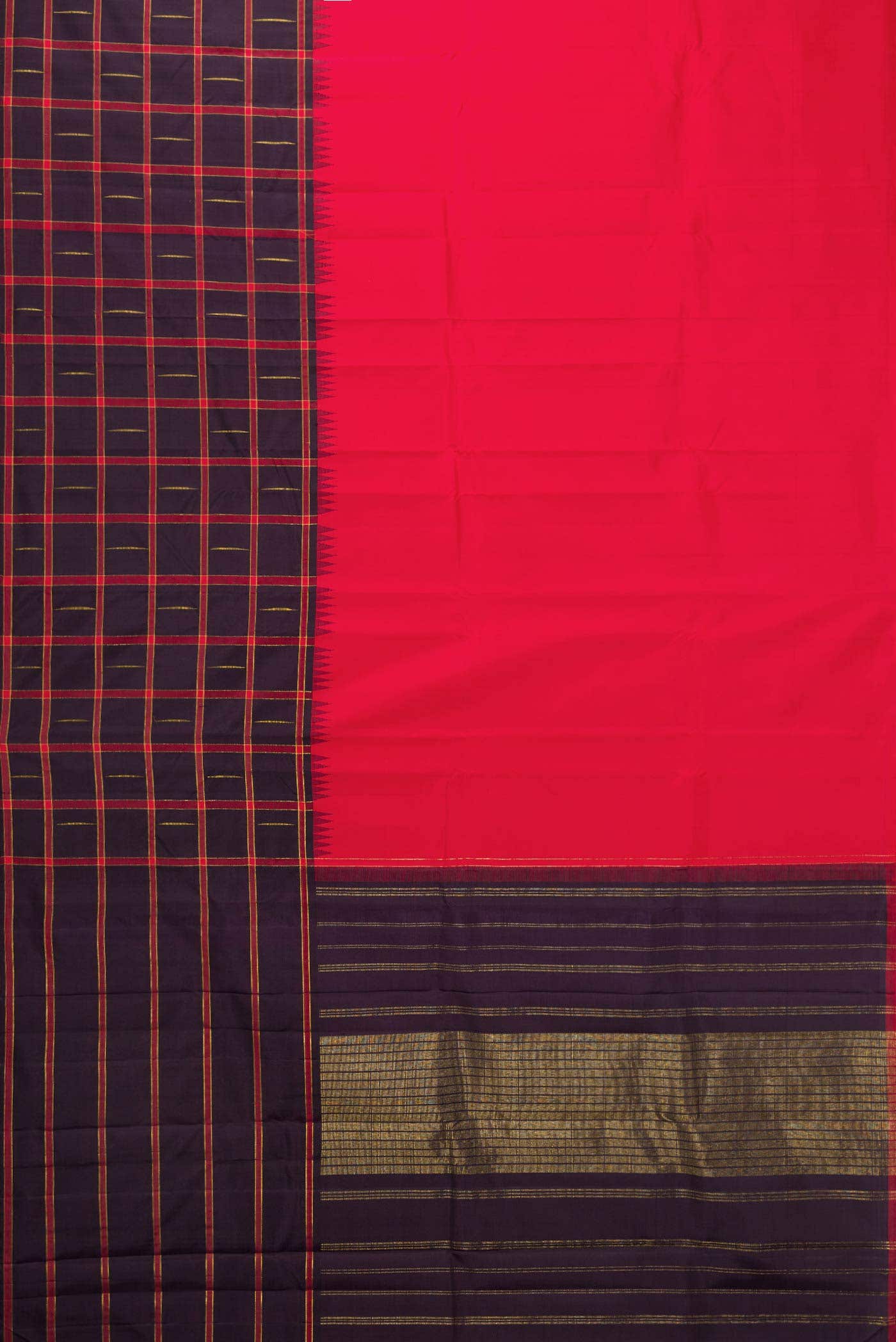 Pure Silk Pure Zari Red Dual Tone Kanchipuram Saree