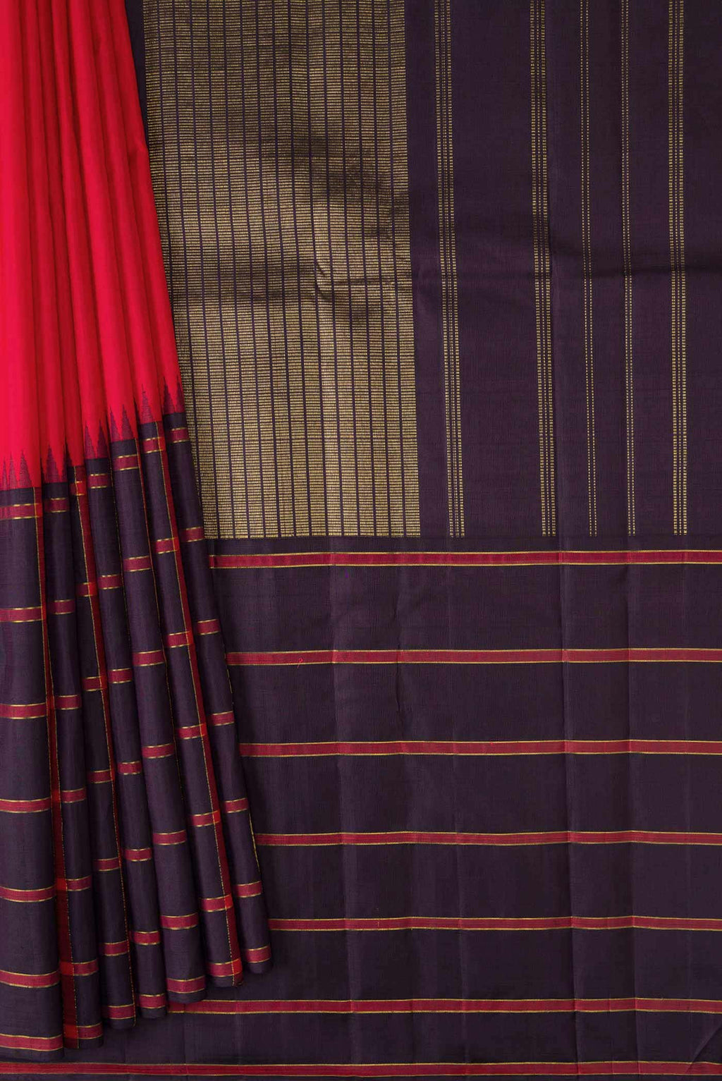 Pure Silk Pure Zari Red Dual Tone Kanchipuram Saree