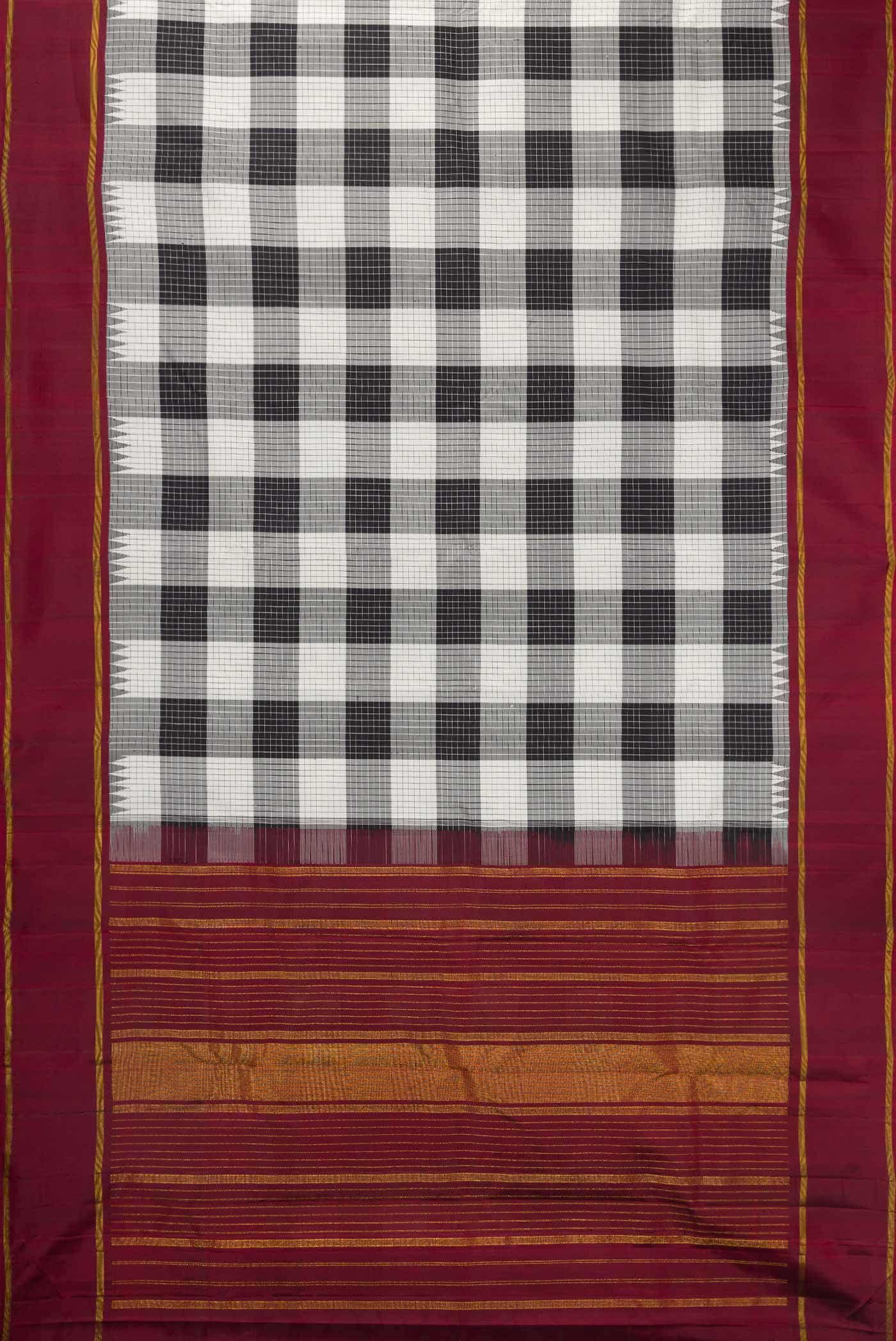 Pure Silk Pure Zari Black and White Dual Tone Kanchipuram Saree