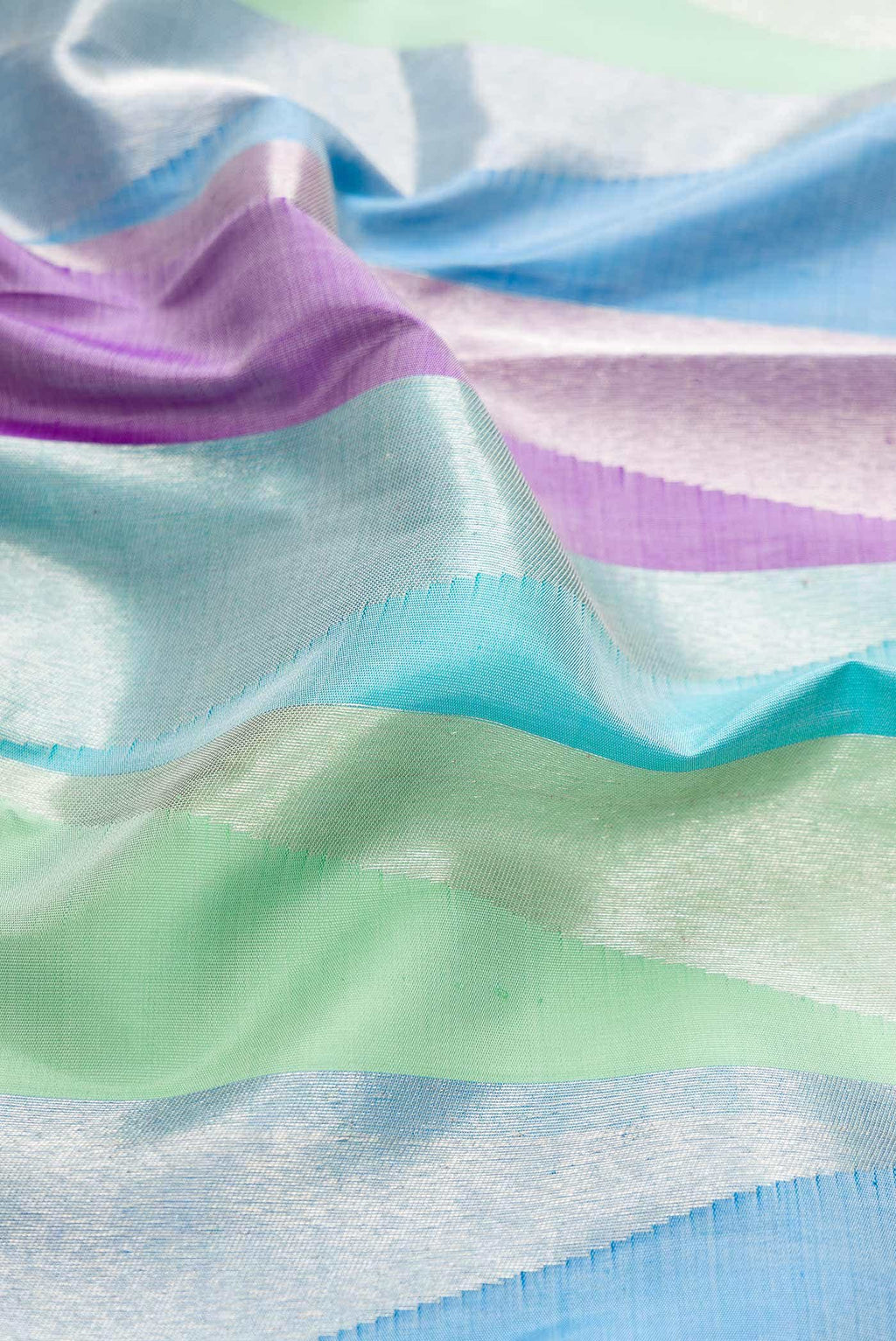 Pure Silk Pure Zari Green  Sky Blue and Purple Dual Tone Kanchipuram Saree