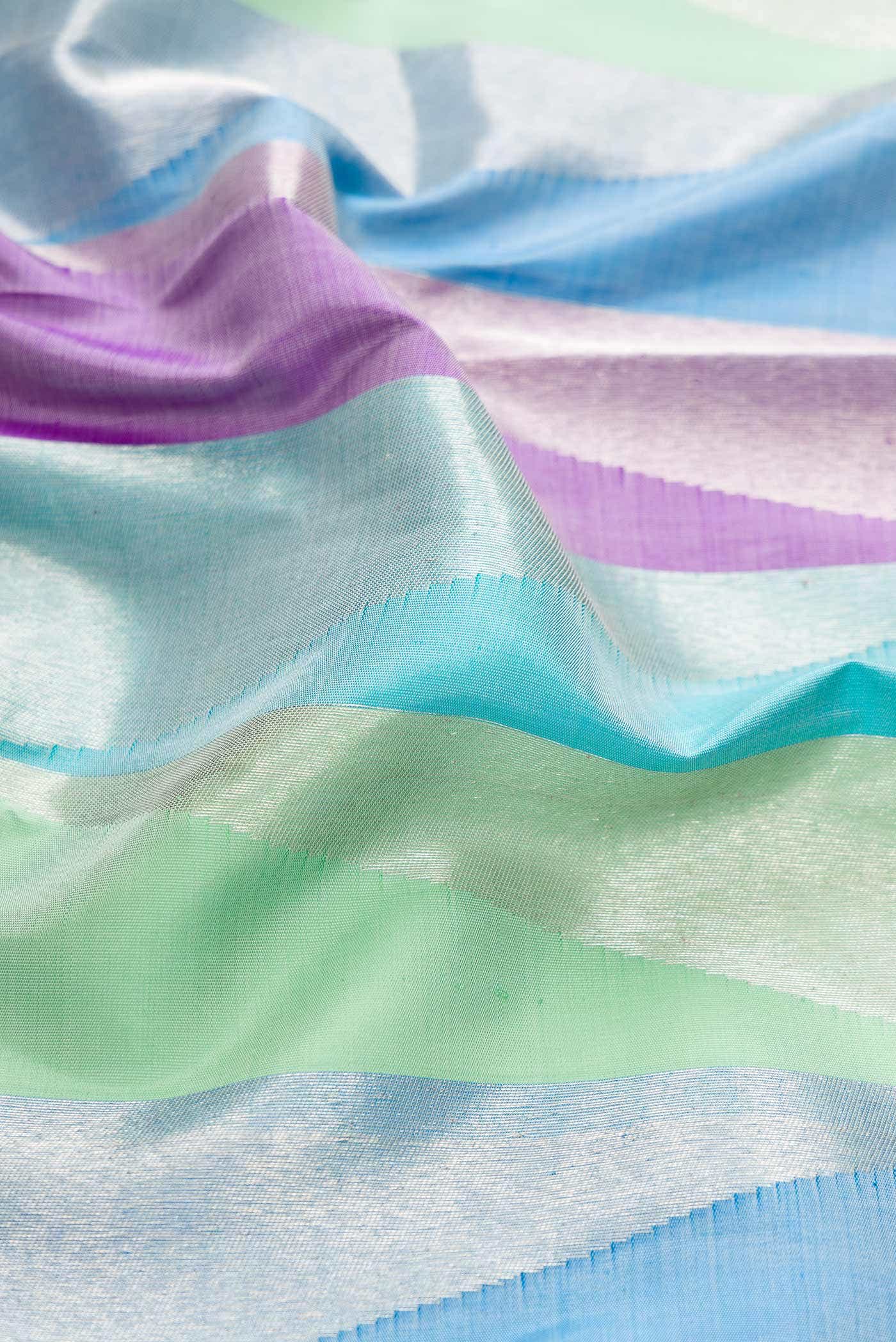 Pure Silk Pure Zari Green  Sky Blue and Purple Dual Tone Kanchipuram Saree