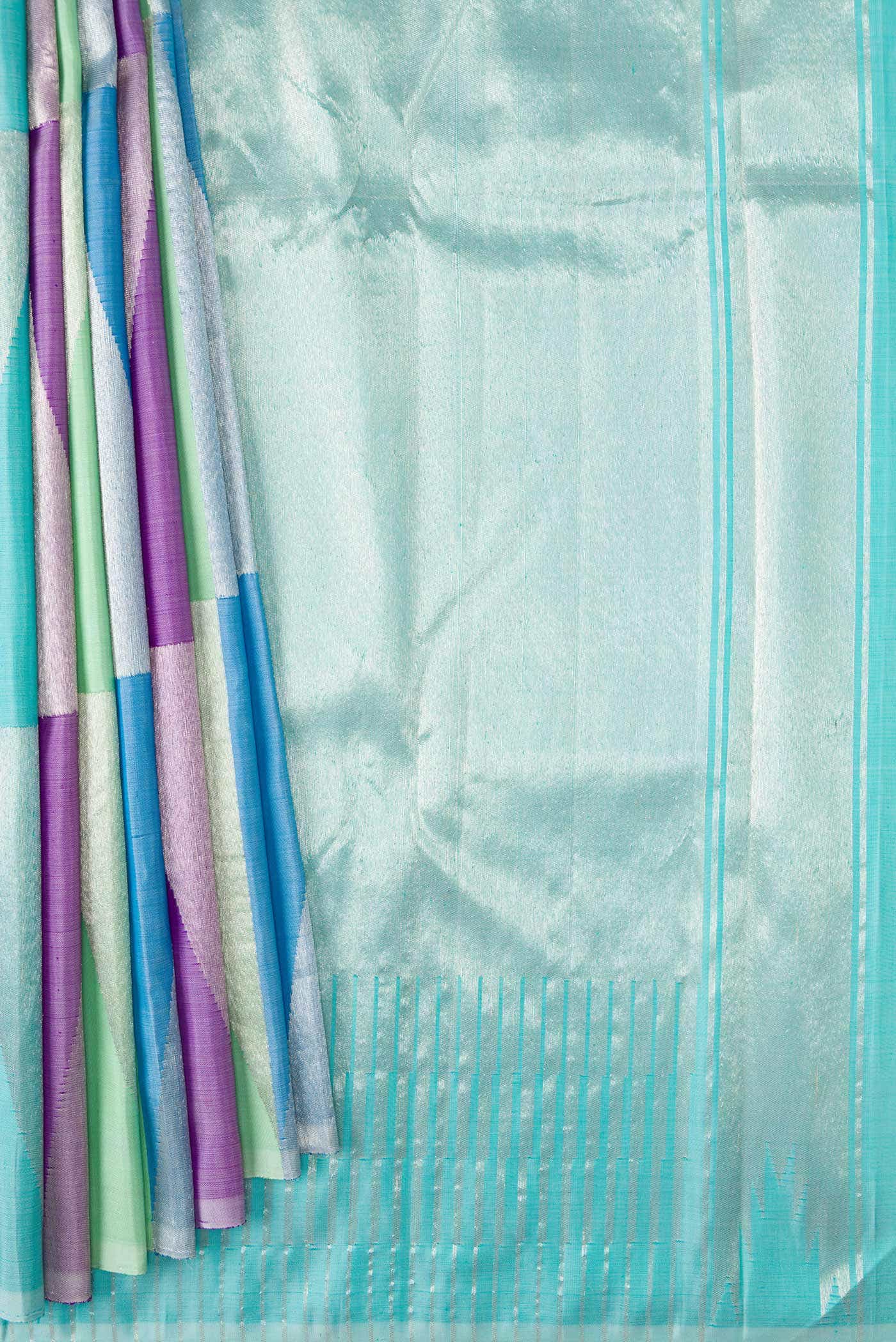 Pure Silk Pure Zari Green  Sky Blue and Purple Dual Tone Kanchipuram Saree
