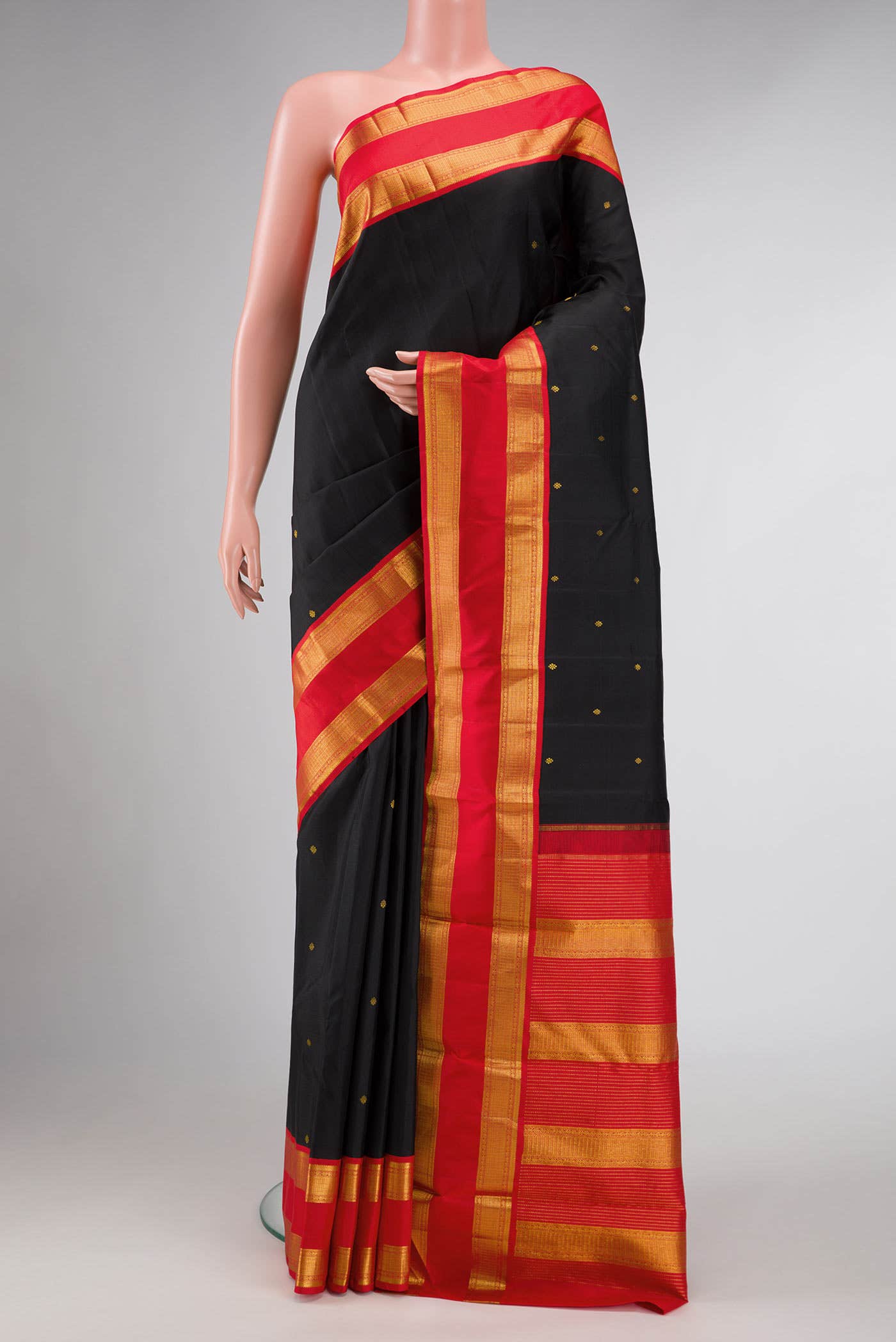 Pure Silk Pure Zari Black Dual Tone Kanchipuram Saree
