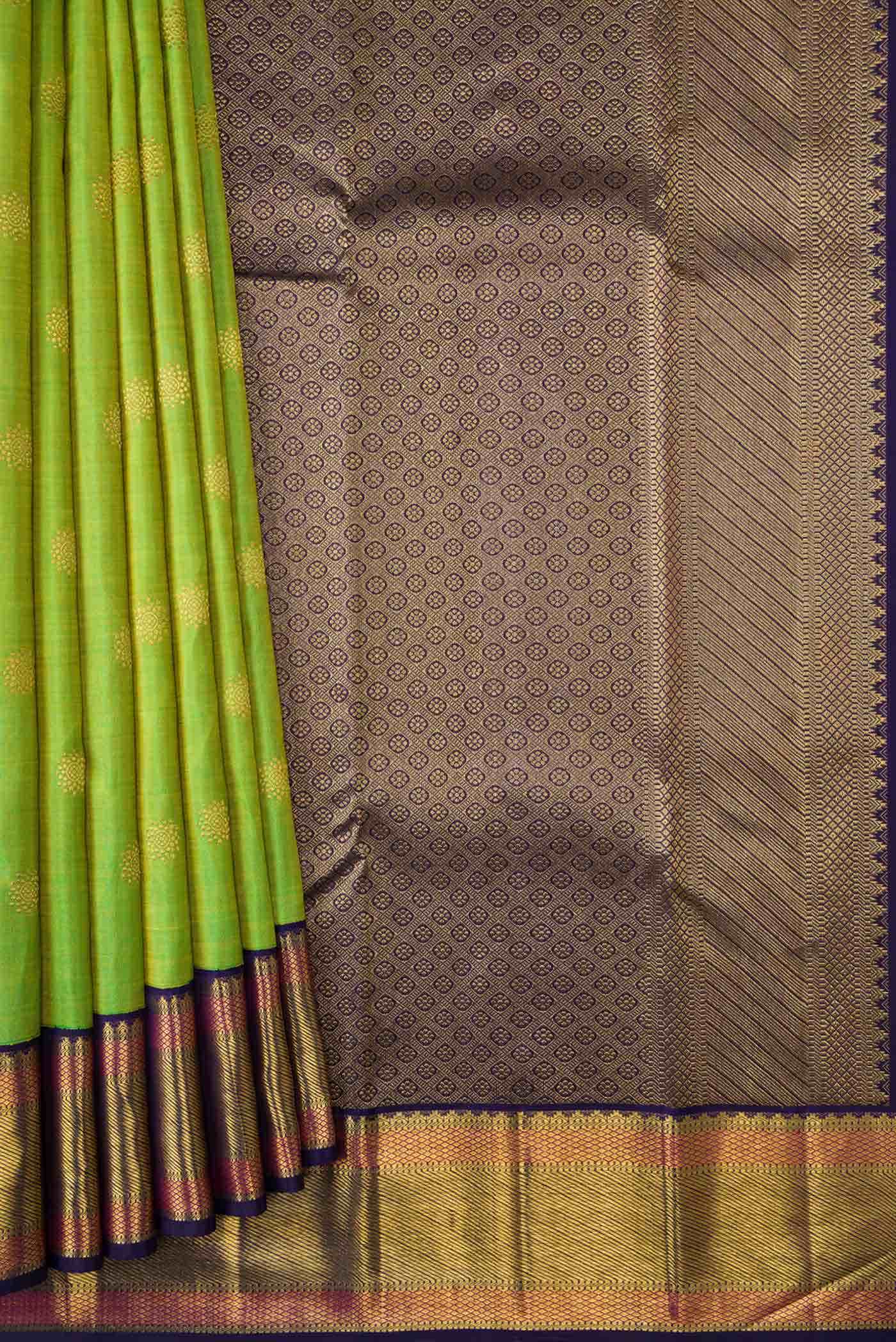 Parrot Green Dual Tone Kanchipuram Silk Saree