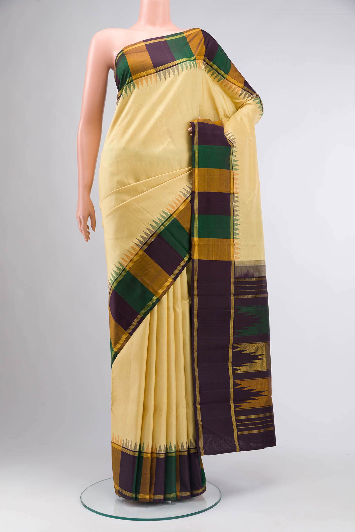 Cream Kanchipuram Silk Saree