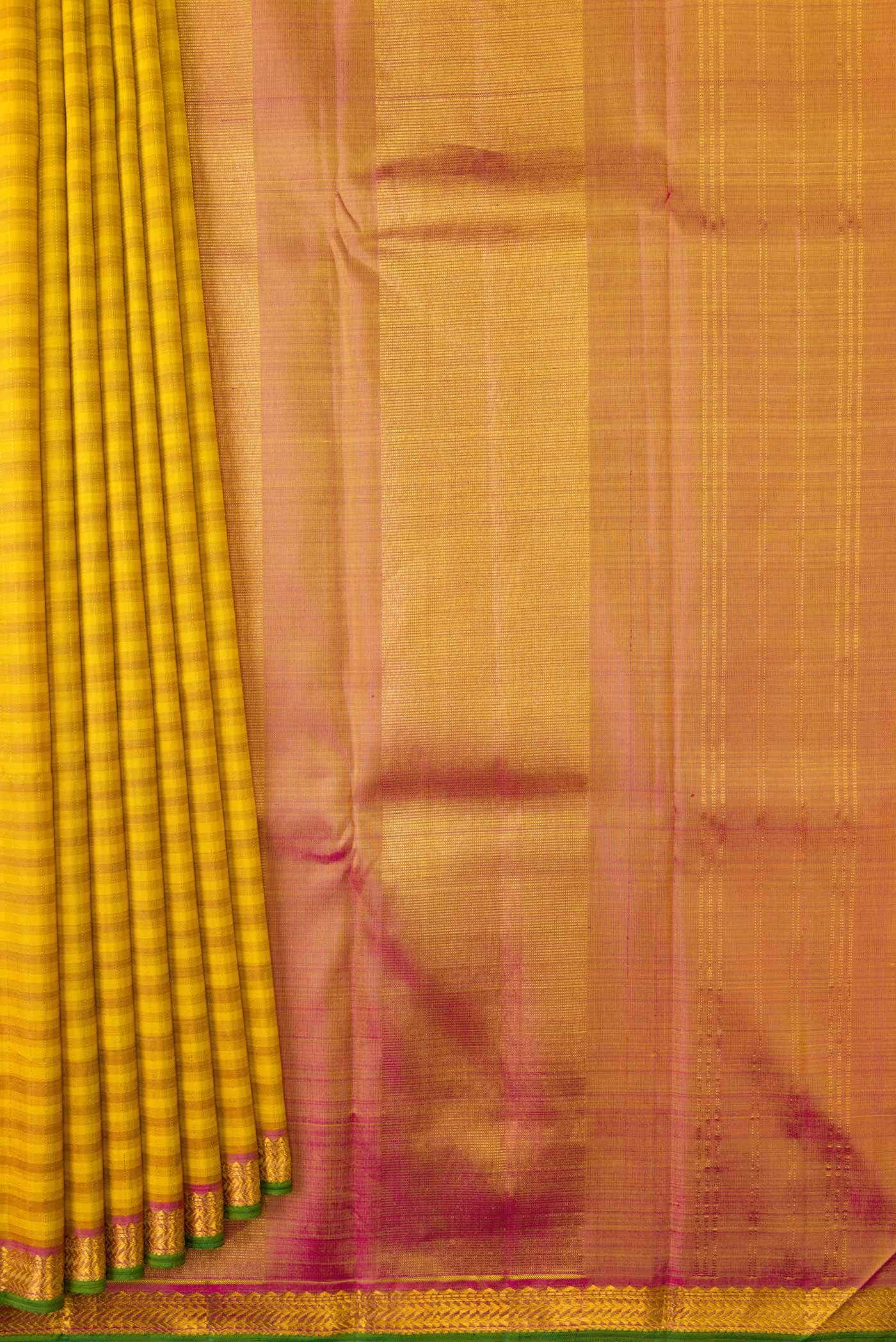 Pure Silk Pure Zari Mustard Dual Tone Kanchipuram Saree