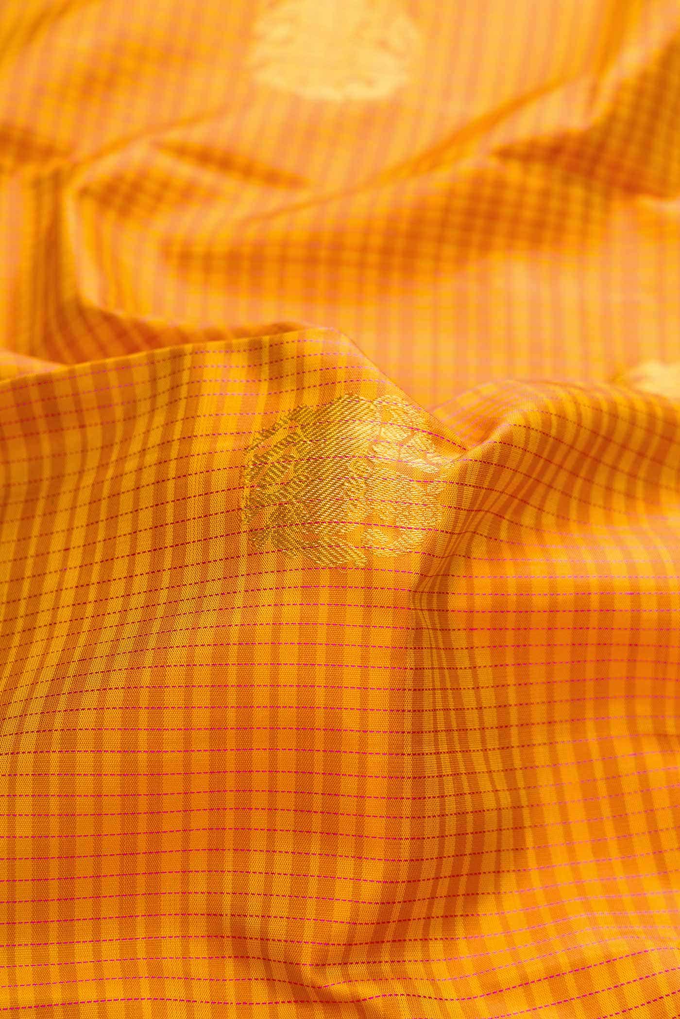 Pure Silk Pure Zari Mustard Dual Tone Kanchipuram Saree