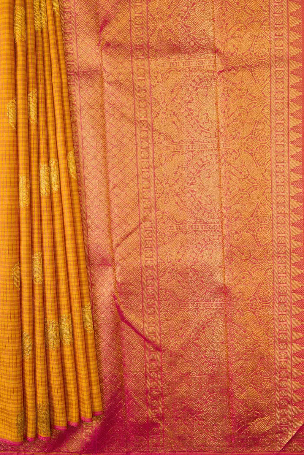 Pure Silk Pure Zari Mustard Dual Tone Kanchipuram Saree