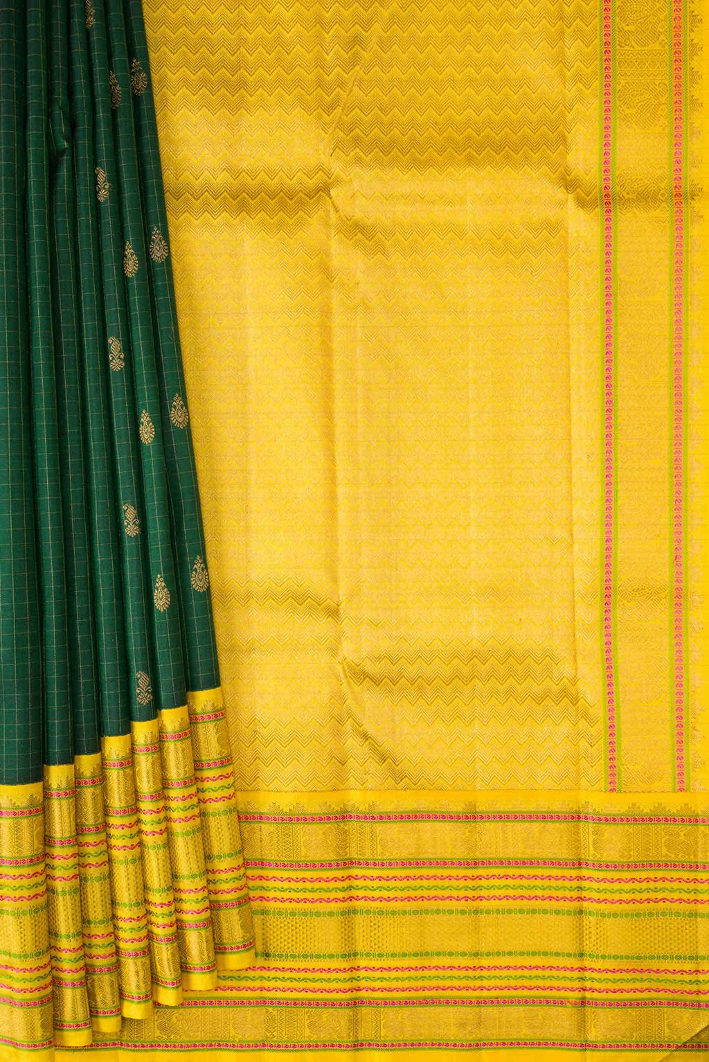 Bottle Green Dual Tone Kanchipuram Silk Saree