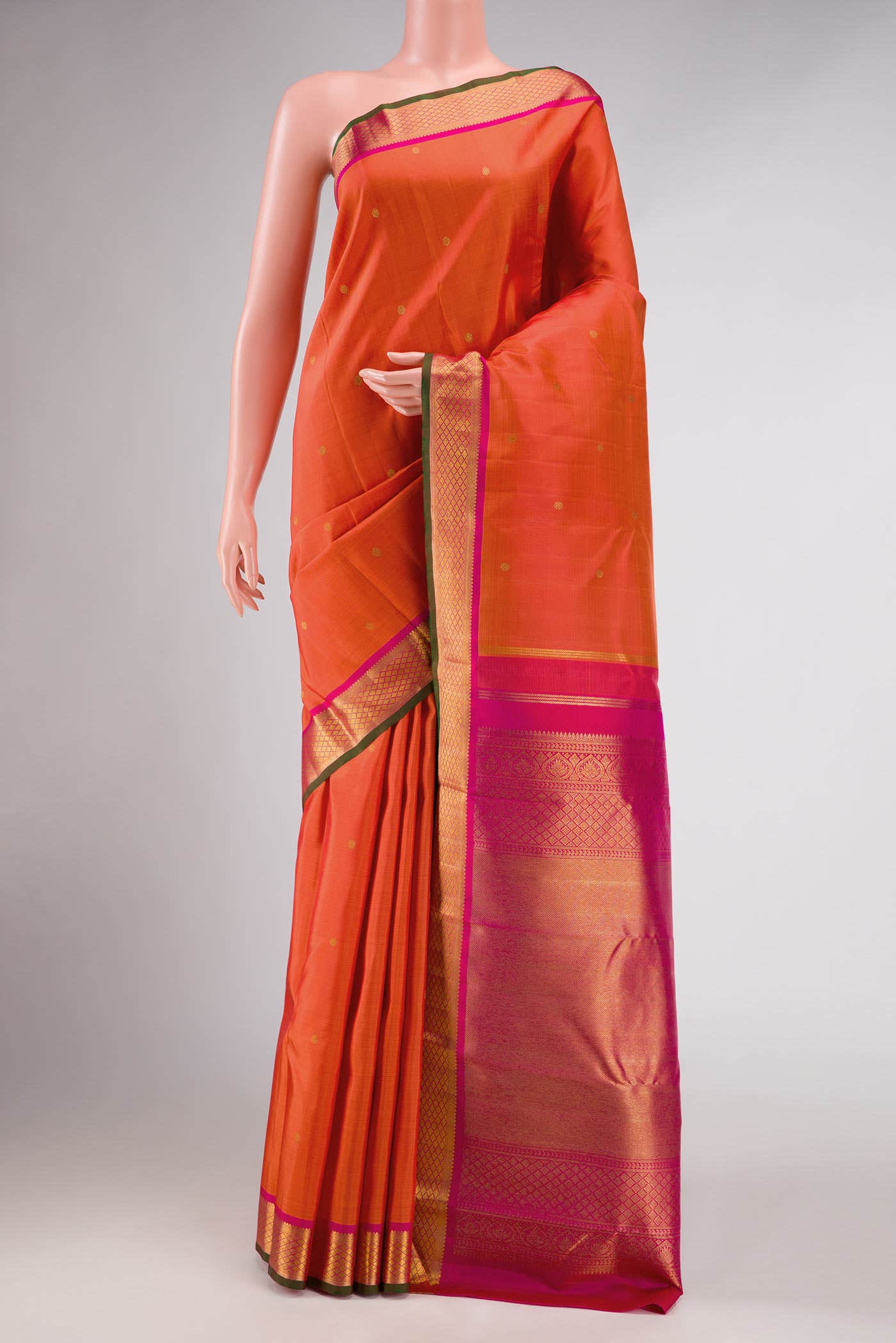 Orange Dual Tone Kanchipuram Silk Saree
