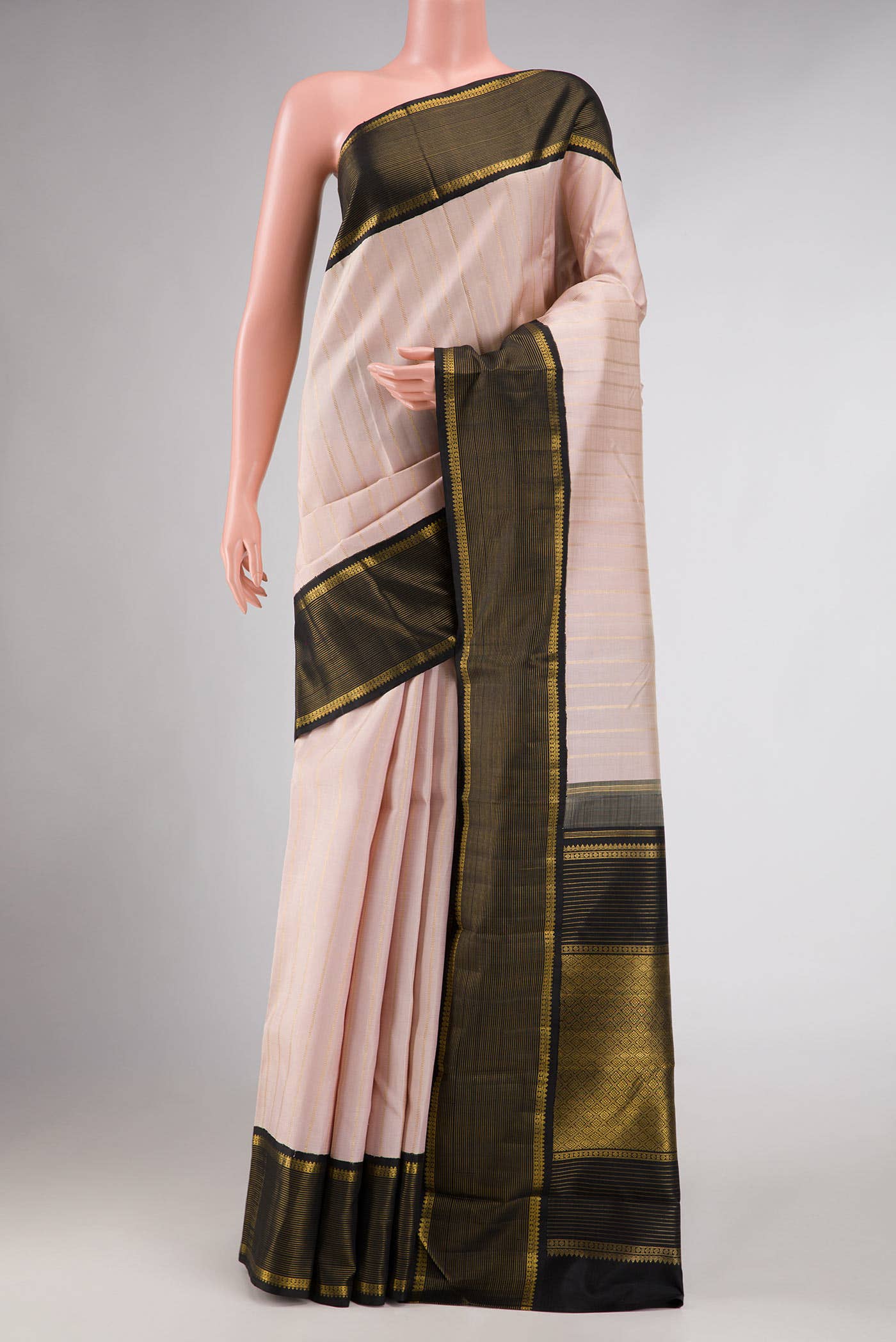 Pure Silk Pure Zari Rose Gold Dual Tone Kanchipuram Saree
