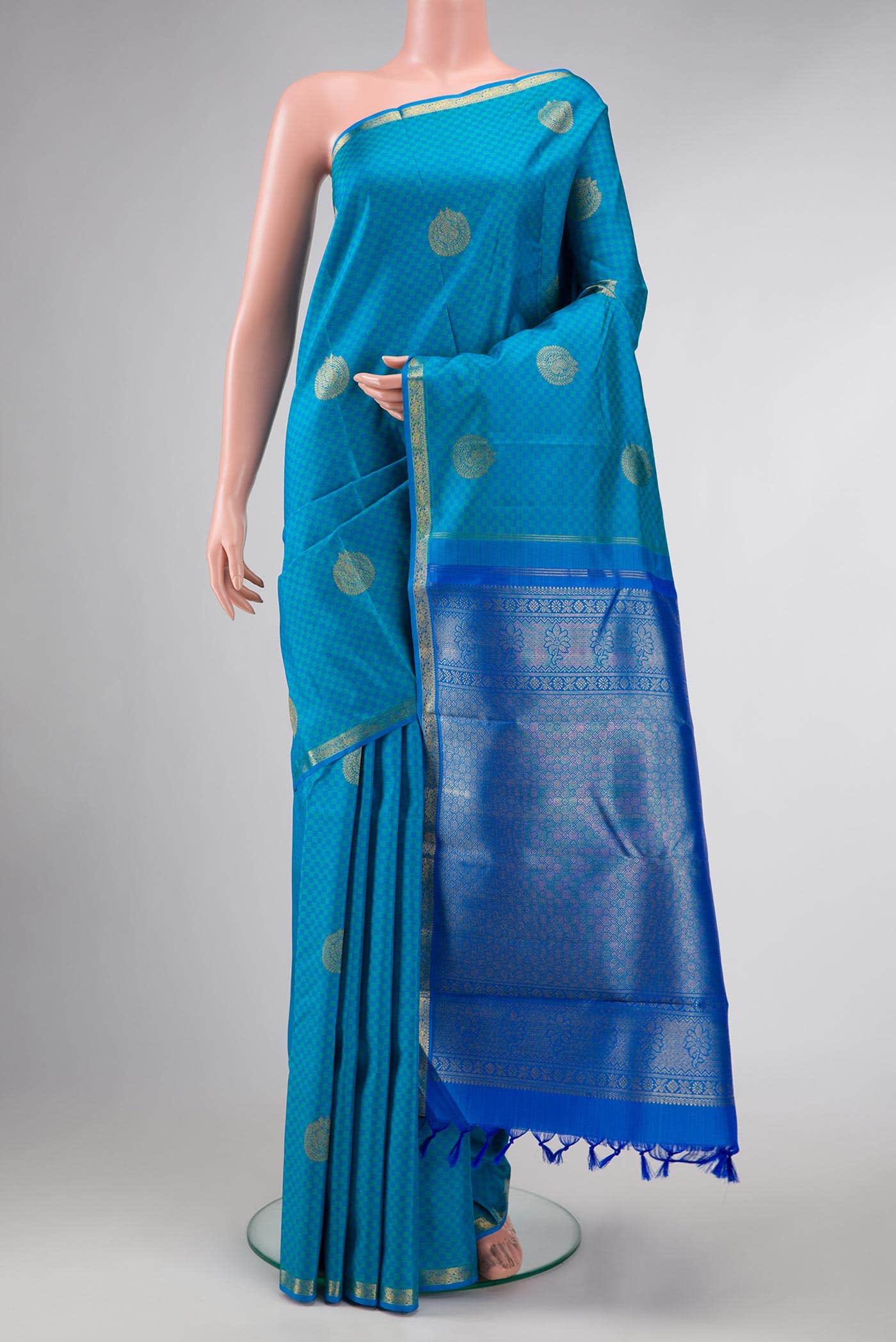 Sky Blue Dual Tone Kanchipuram Silk Saree