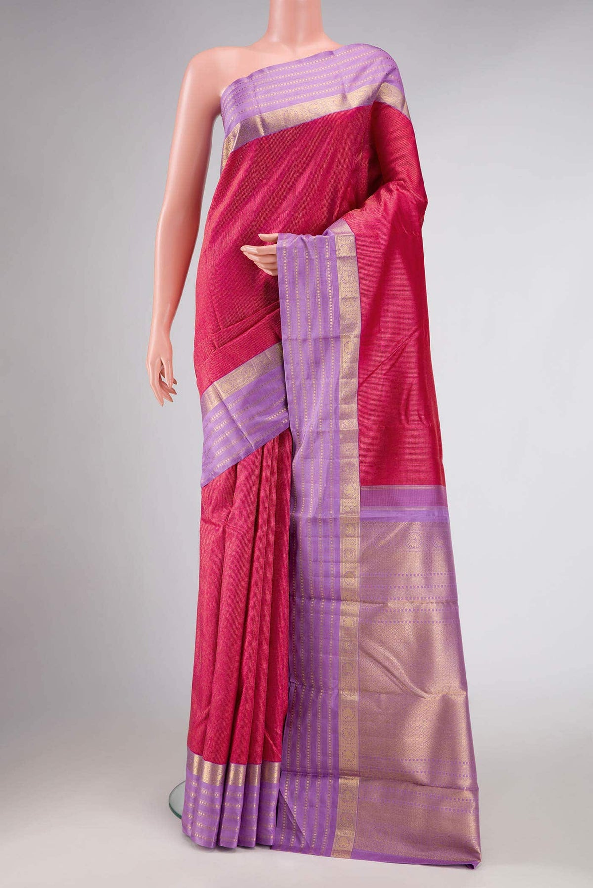 Dark Pink Dual Tone Kanjivaram Silk Saree