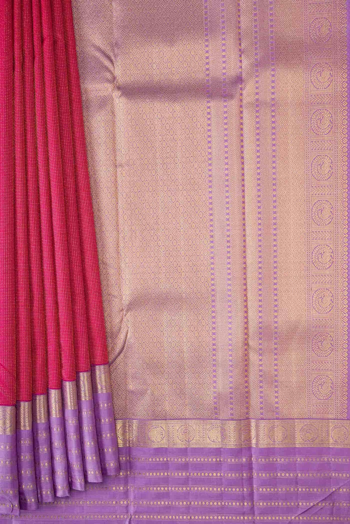 Dark Pink Dual Tone Kanjivaram Silk Saree