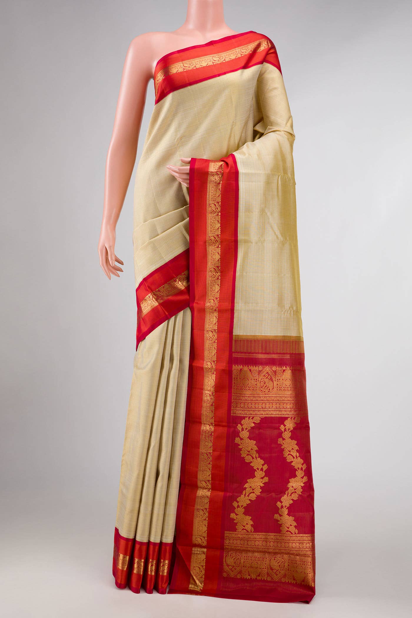 Beige Dual Tone Kanchipuram Silk Saree