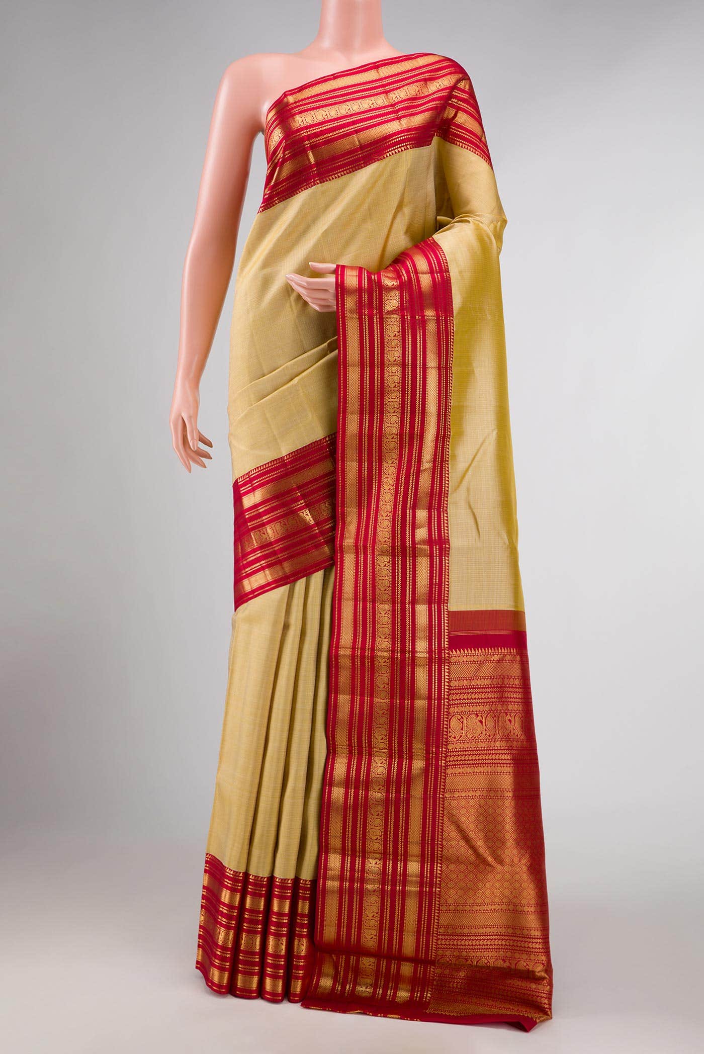 Beige Dual Tone Kanchipuram Silk Saree