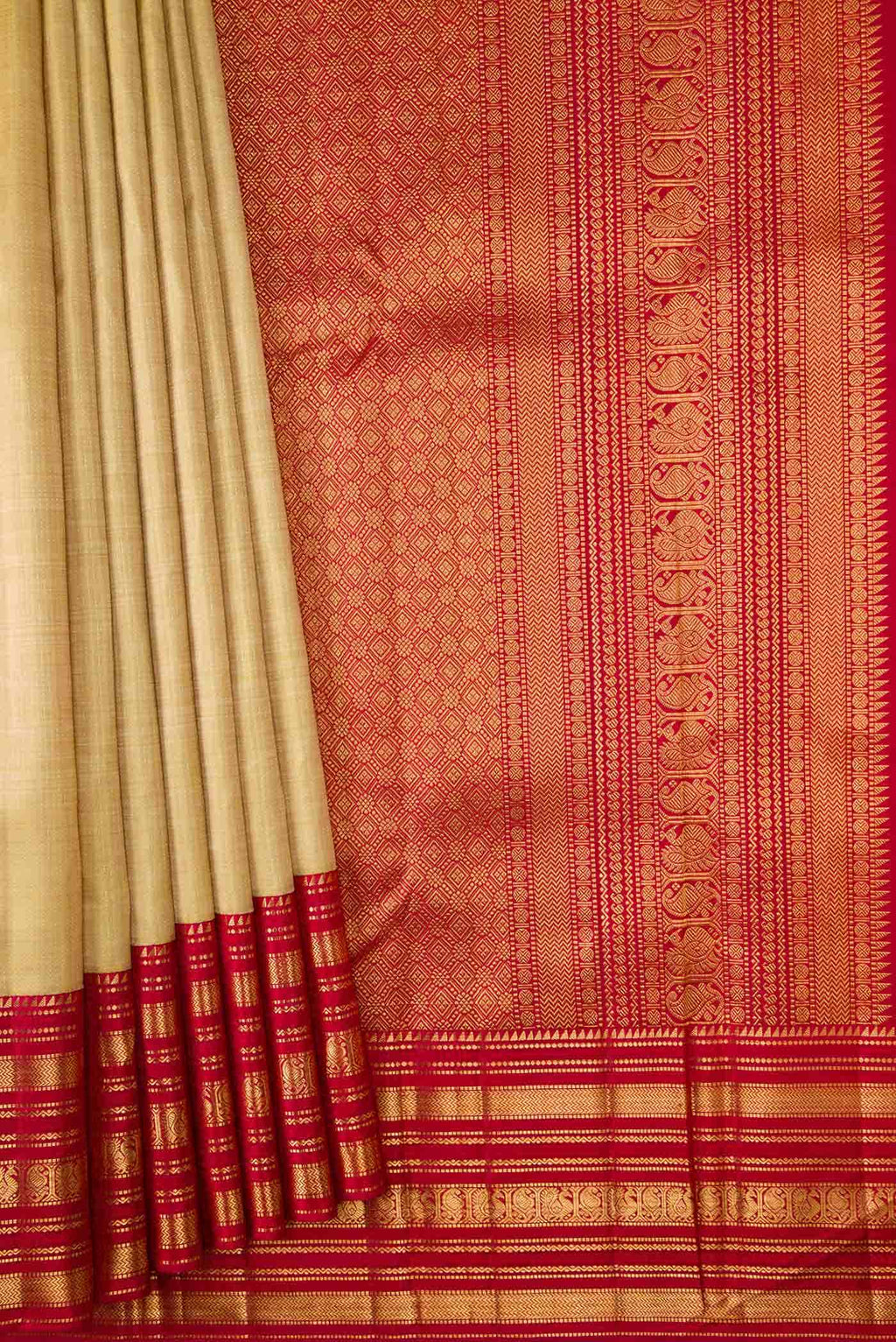 Beige Dual Tone Kanchipuram Silk Saree