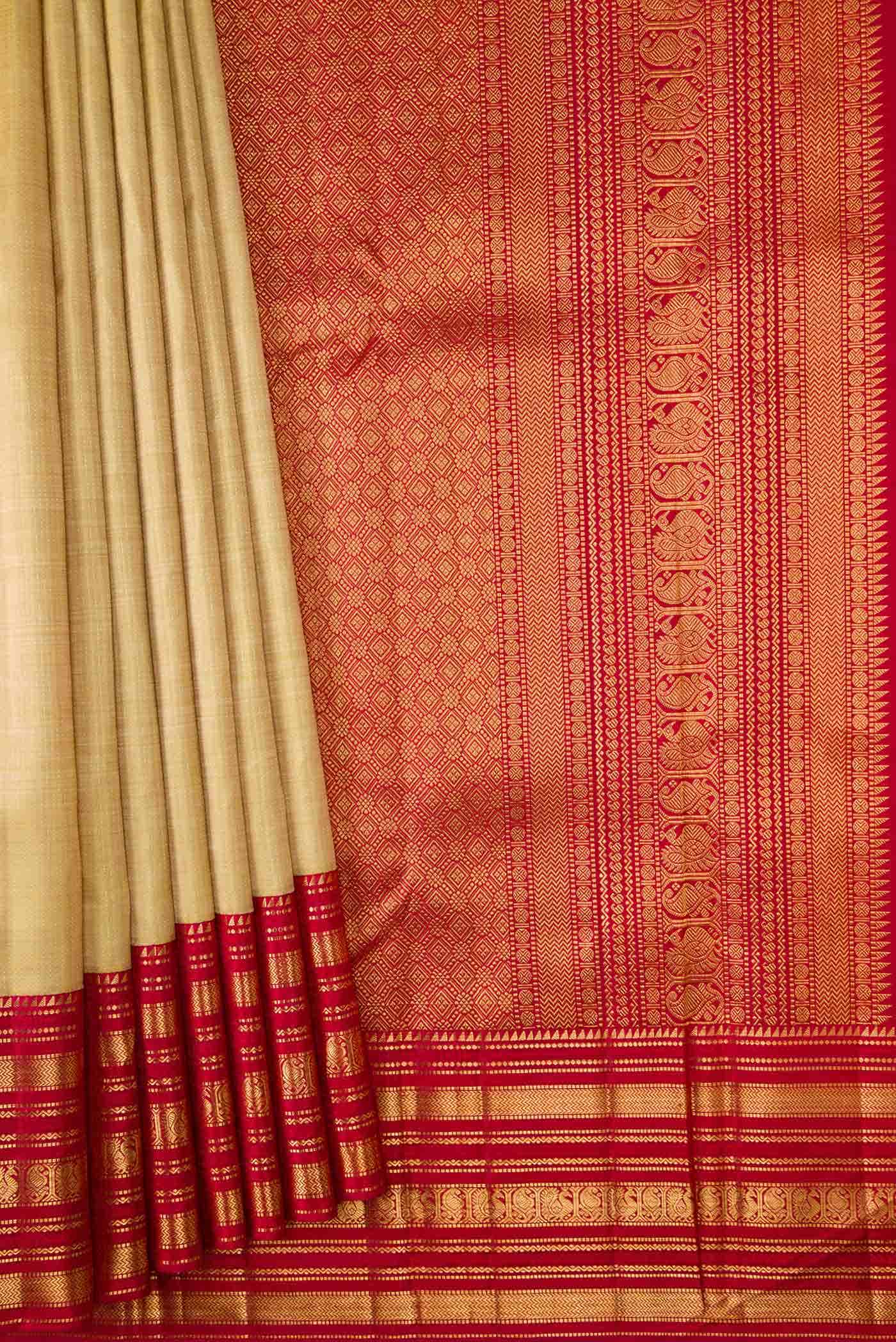Beige Dual Tone Kanchipuram Silk Saree
