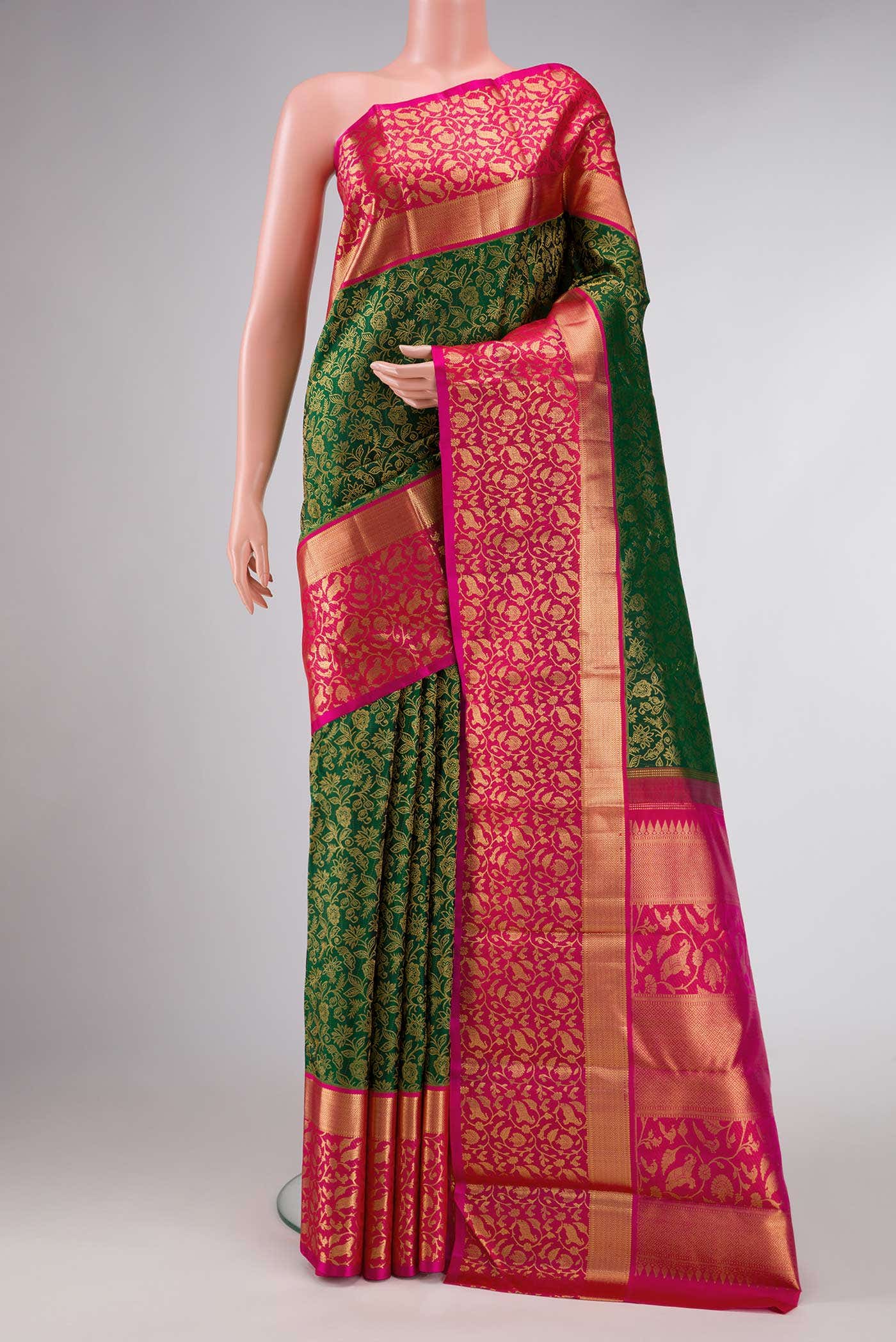 Bottle Green Dual Tone Kanchipuram Silk Saree