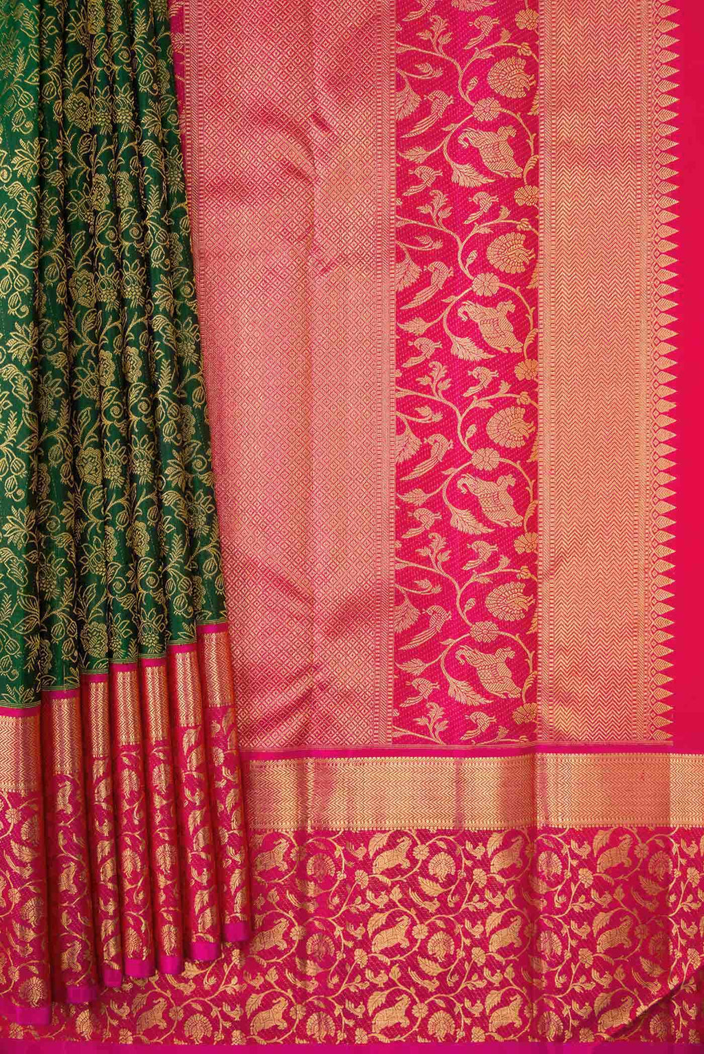 Bottle Green Dual Tone Kanchipuram Silk Saree