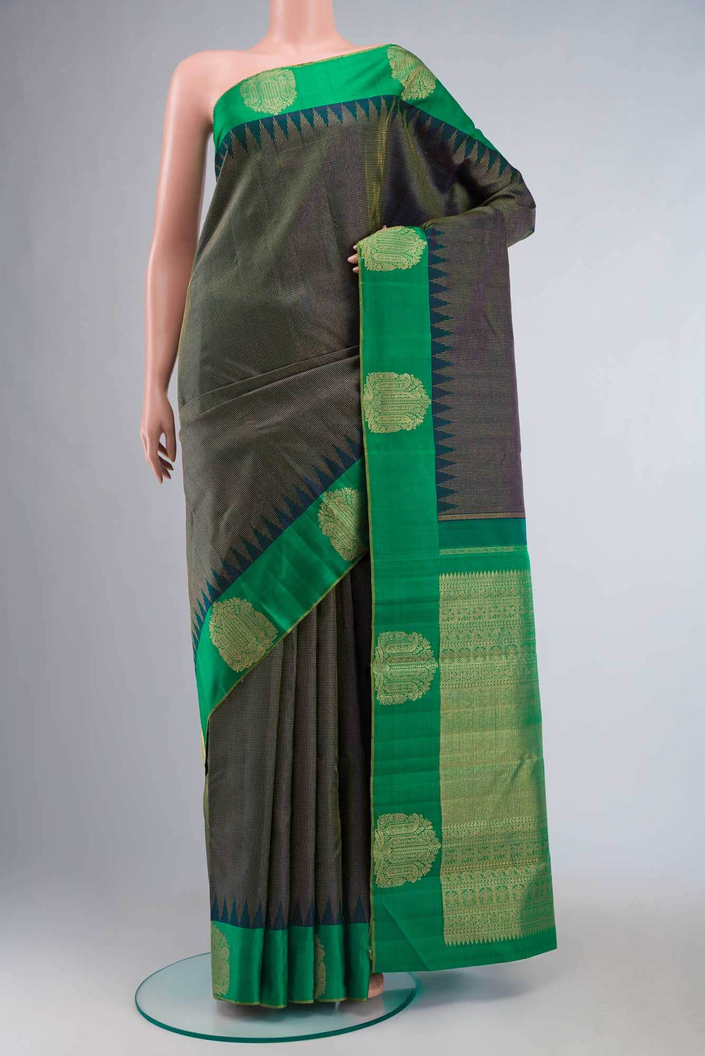 Blue with Green Dual Tone Kanchipuram Silk Saree