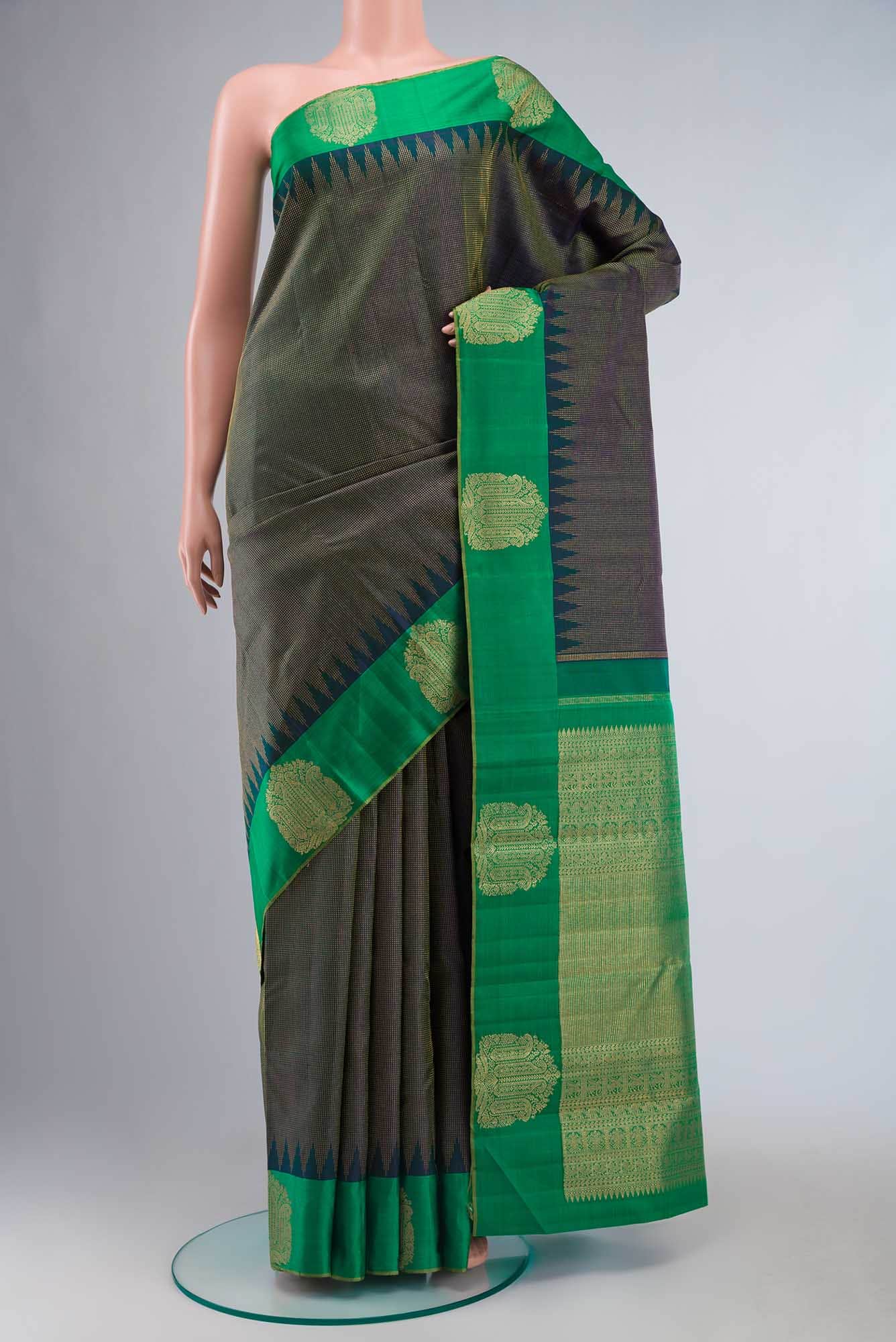 Blue with Green Dual Tone Kanjivaram Silk Saree