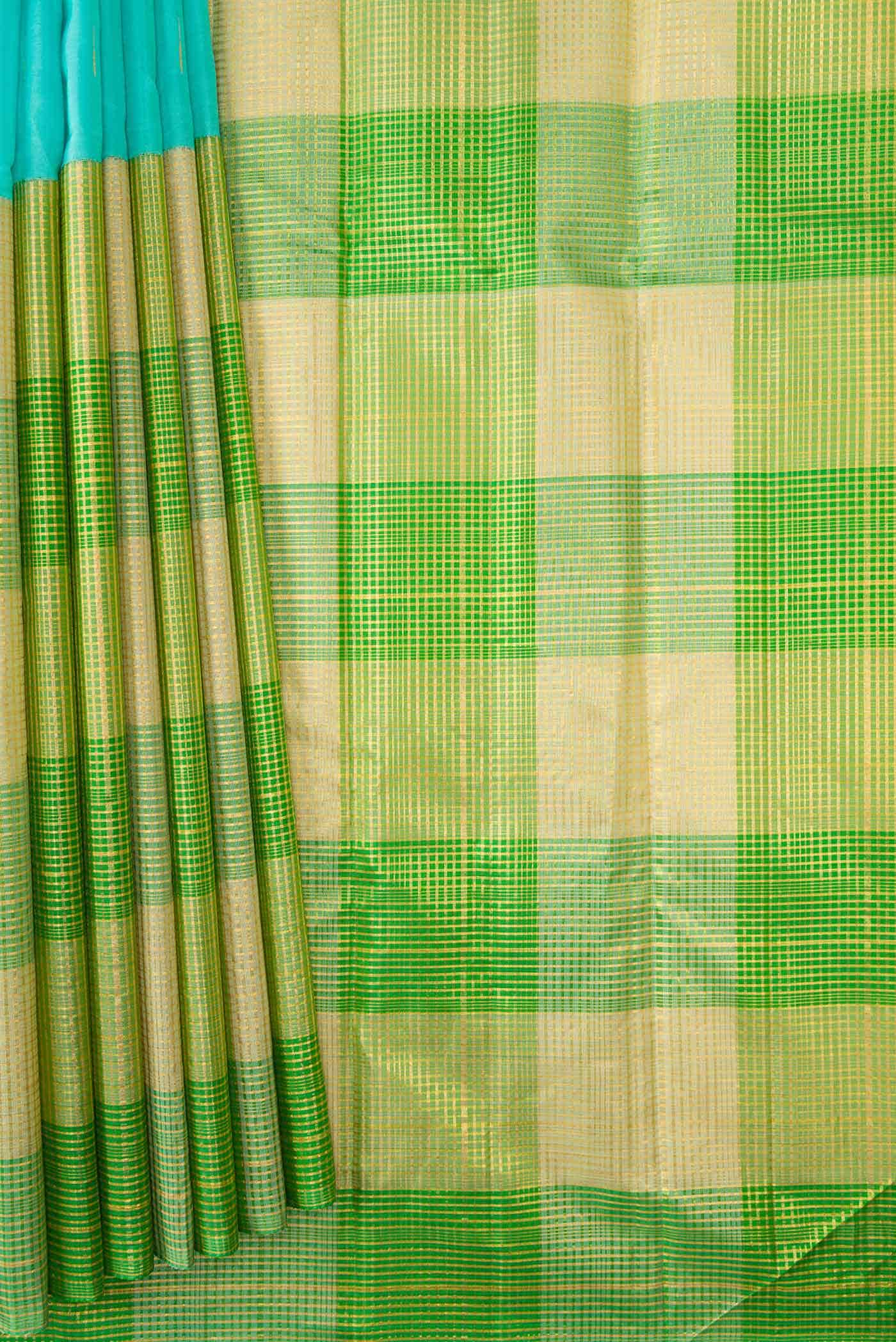 Sky Blue and Green Dual Tone Kanchipuram Silk Saree