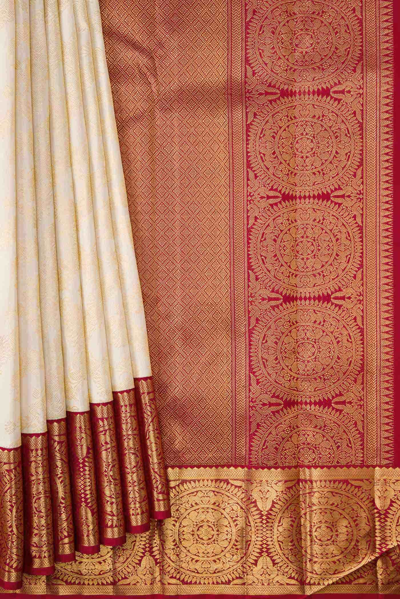 Off White Dual Tone Kanchipuram Silk Saree