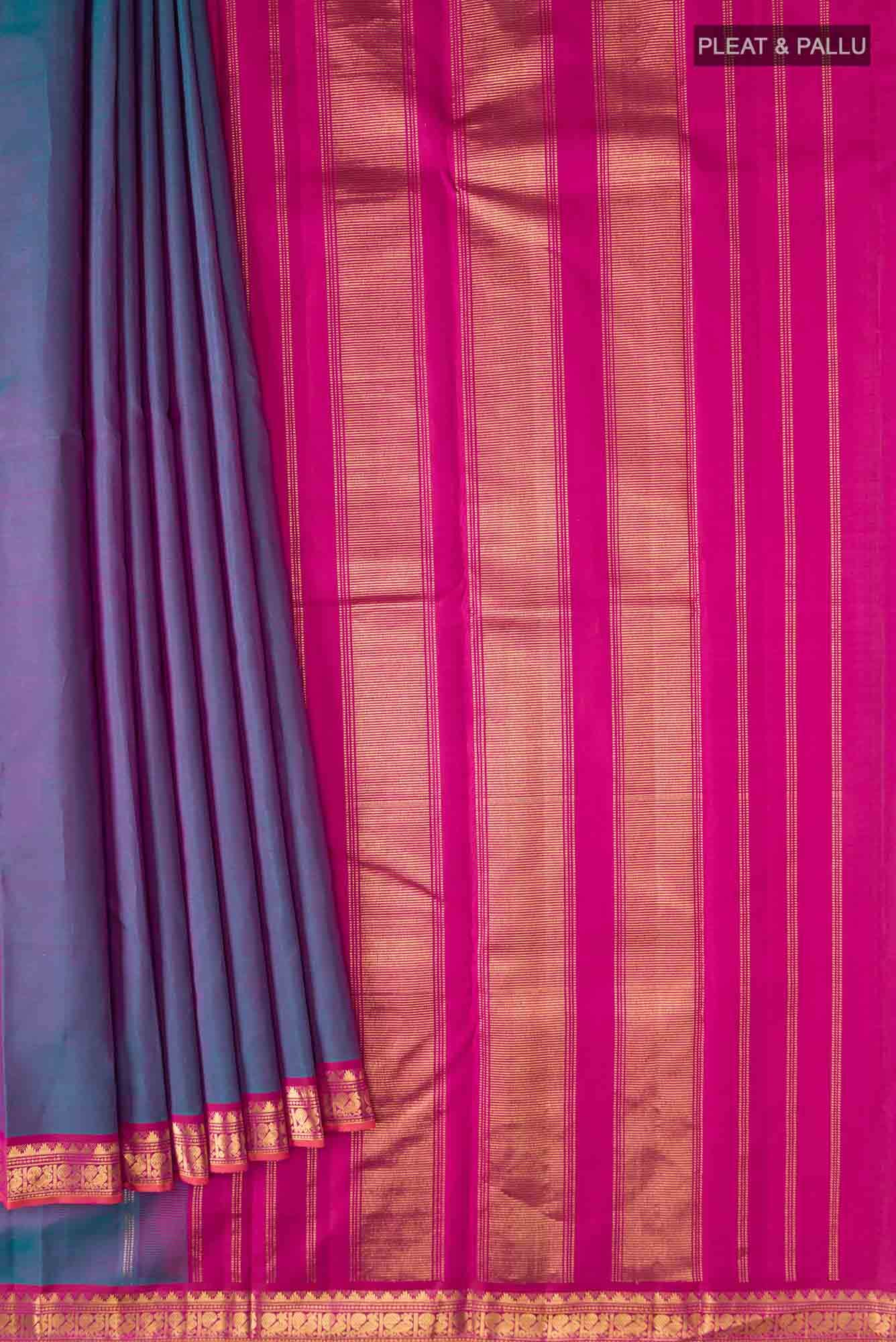 Blue with Pink Dual Tone Kanchipuram Silk Saree