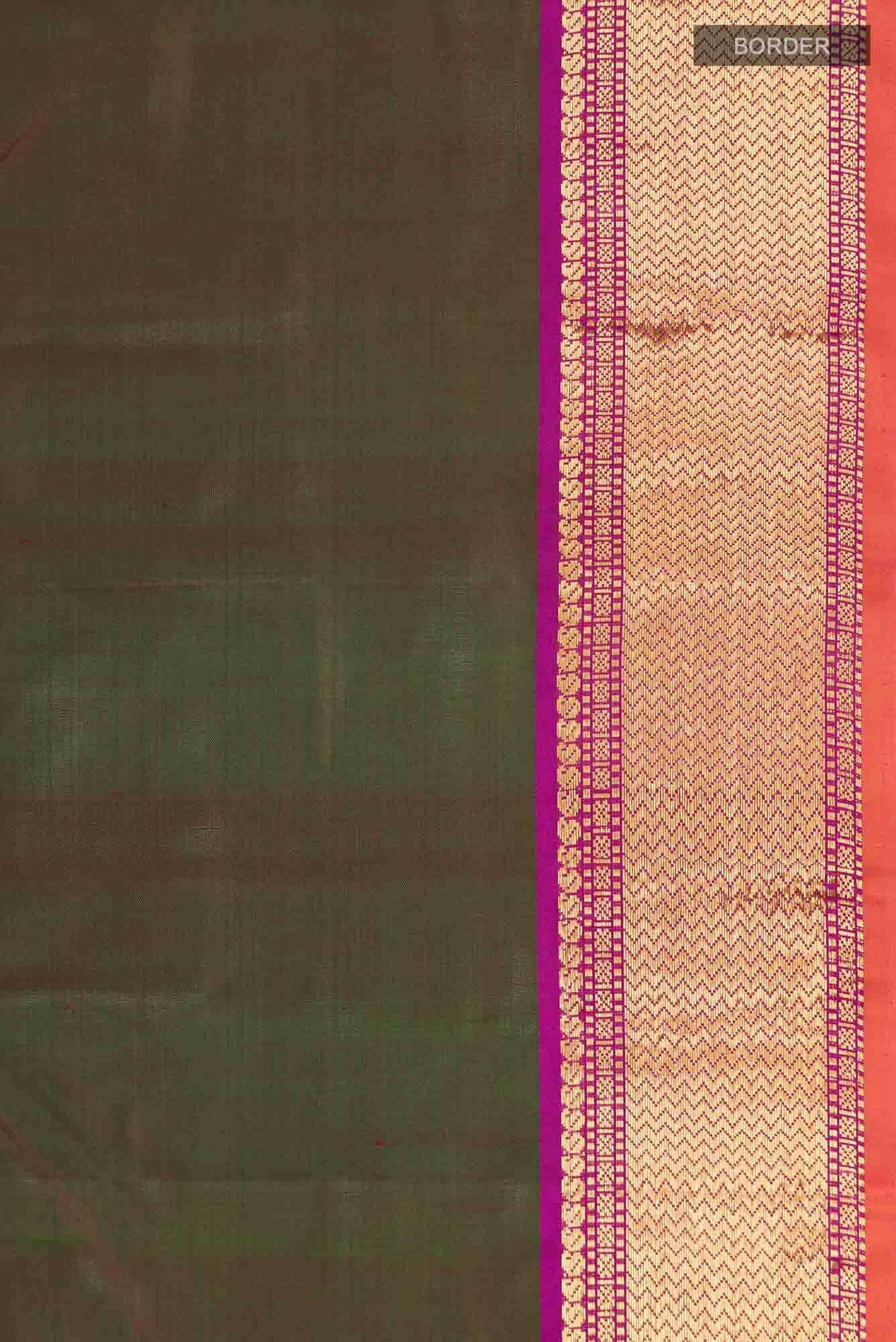 Green with  Red Dual Tone Kanchipuram Silk Saree