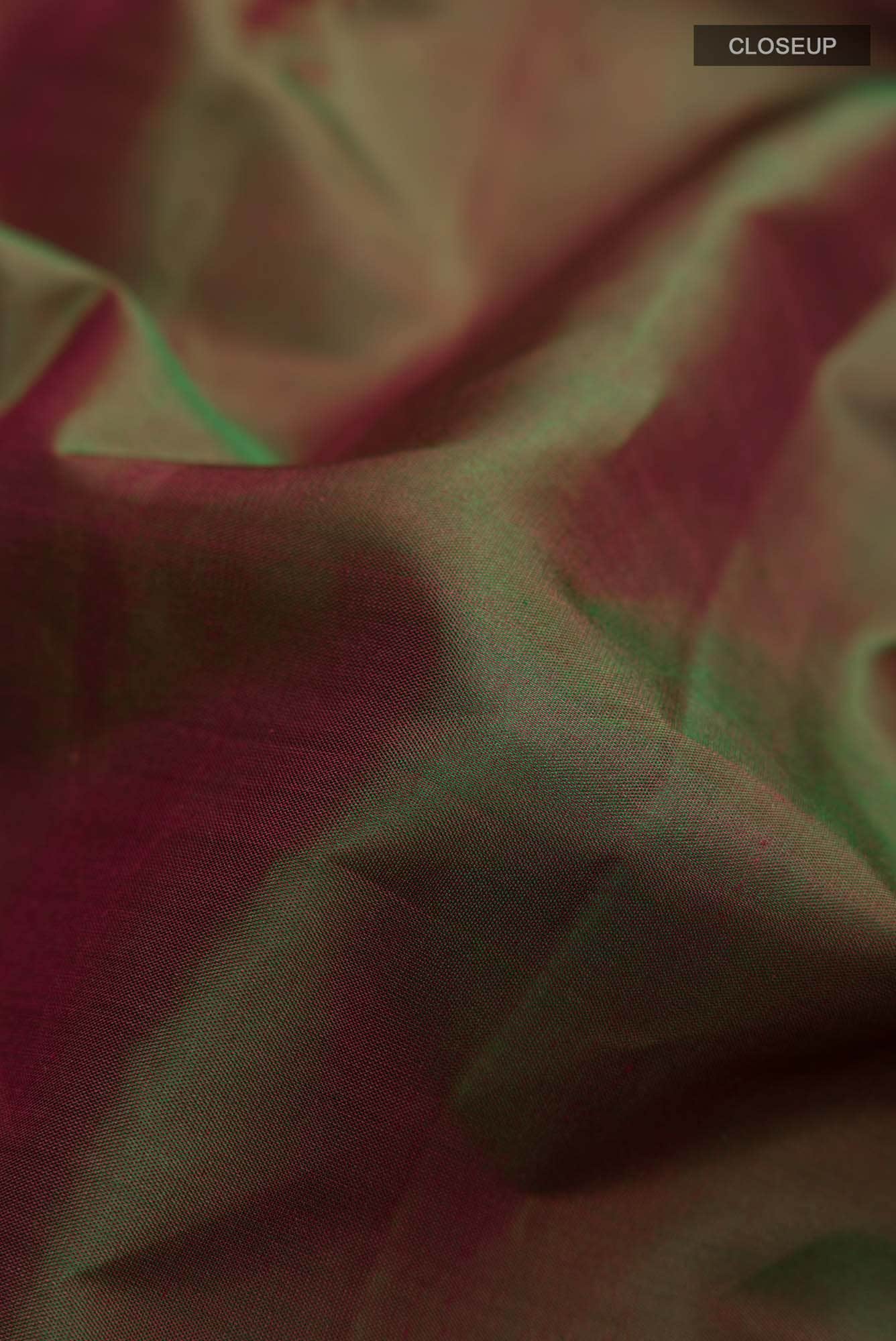 Green with  Red Dual Tone Kanchipuram Silk Saree
