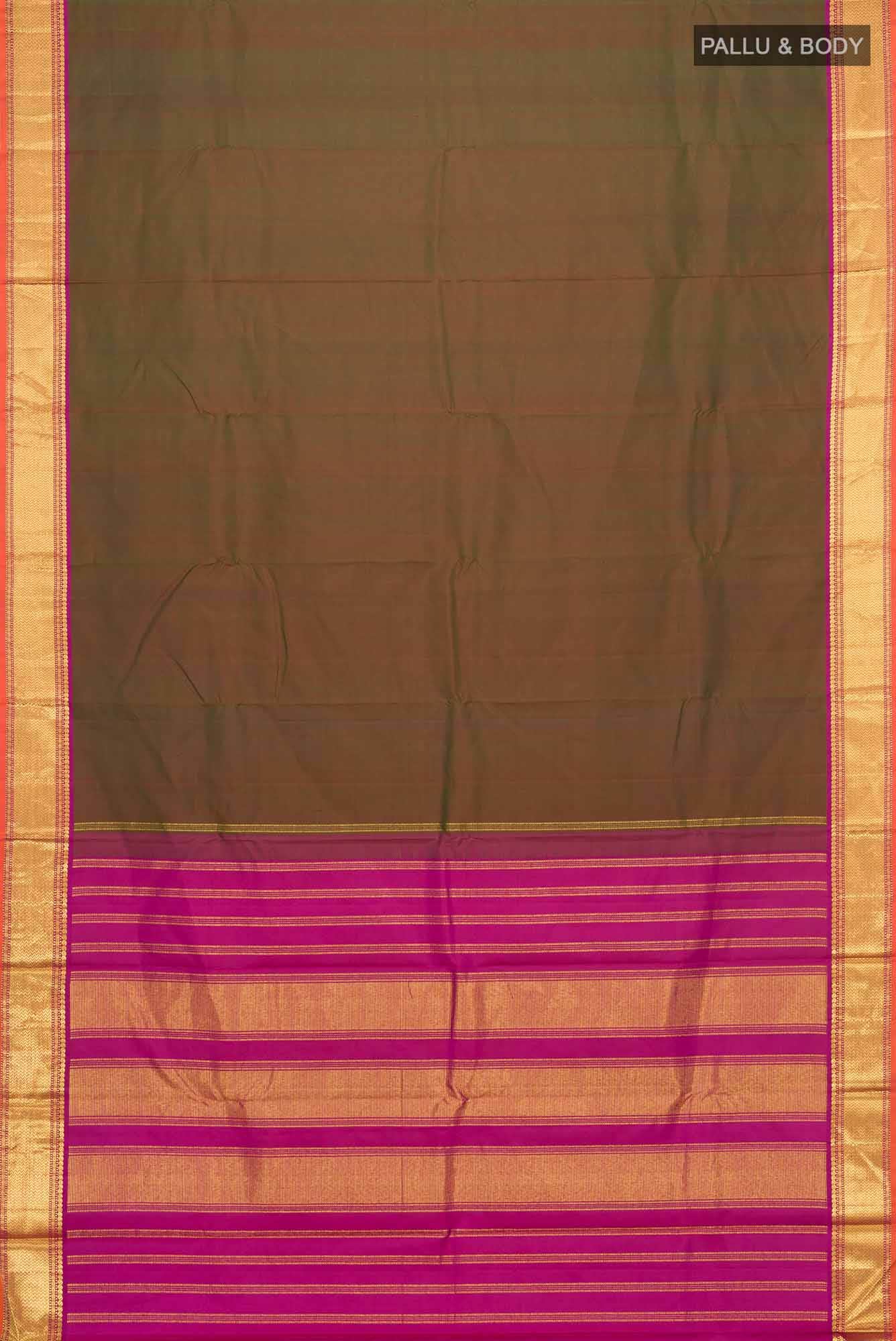 Green with  Red Dual Tone Kanchipuram Silk Saree