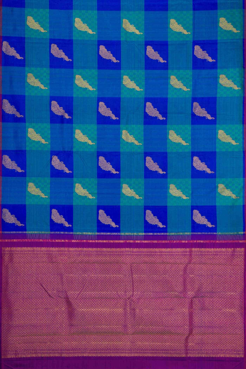 Pure Silk Pure Zari Peacock Blue Dual Tone Kanchipuram Saree