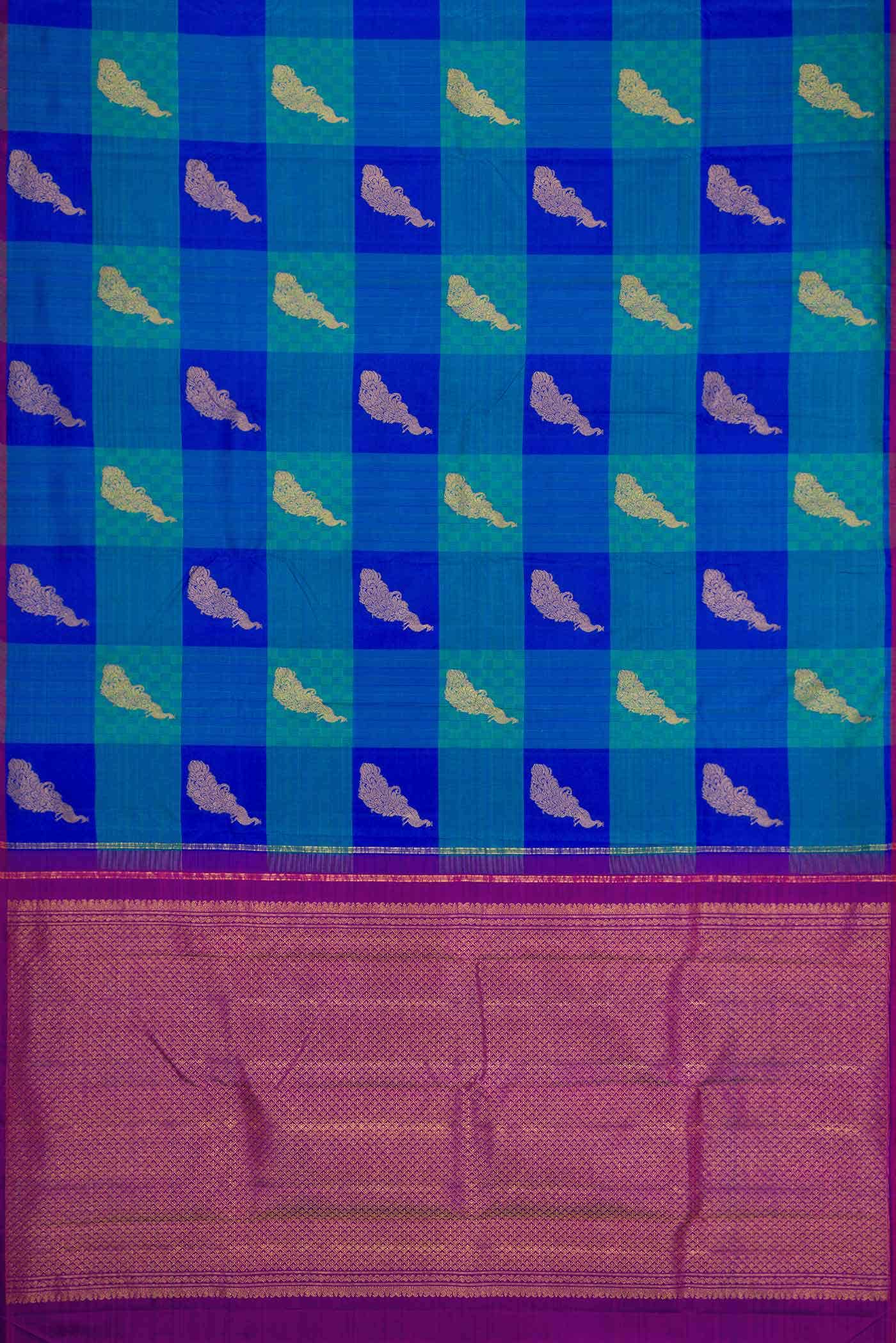Pure Silk Pure Zari Peacock Blue Dual Tone Kanchipuram Saree