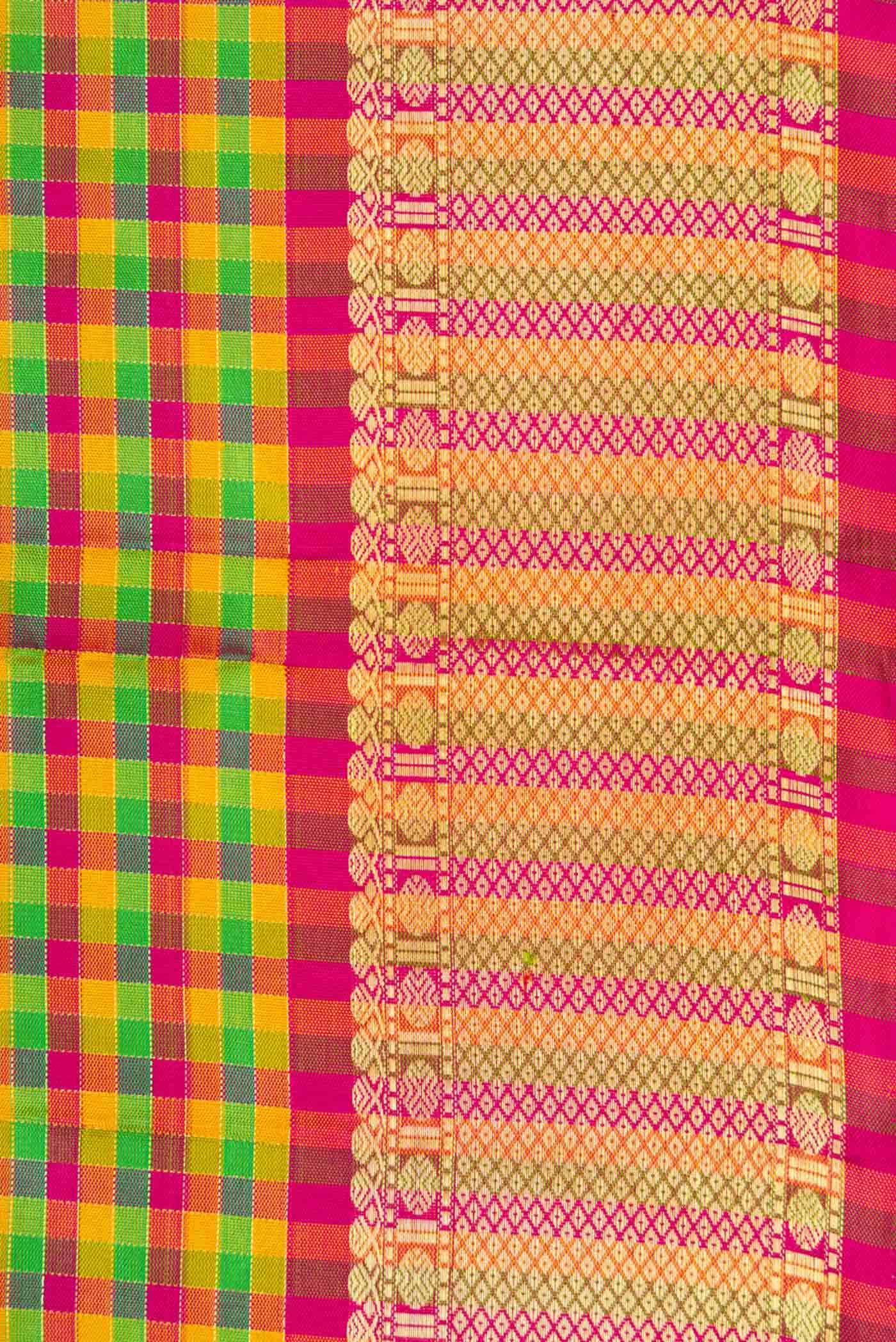 Pure Silk Pure Zari Green Yellow and Pink Dual Tone Kanchipuram Saree