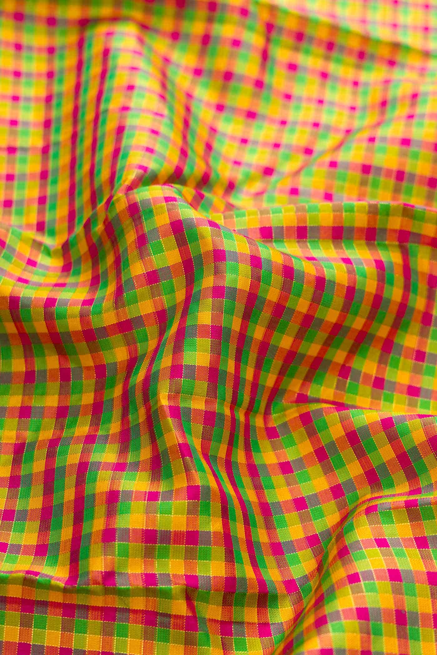 Pure Silk Pure Zari Green Yellow and Pink Dual Tone Kanchipuram Saree