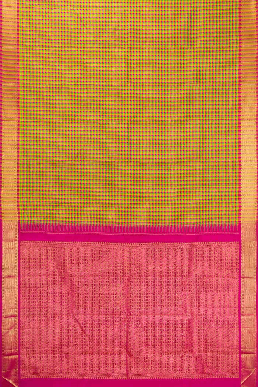 Pure Silk Pure Zari Green Yellow and Pink Dual Tone Kanchipuram Saree