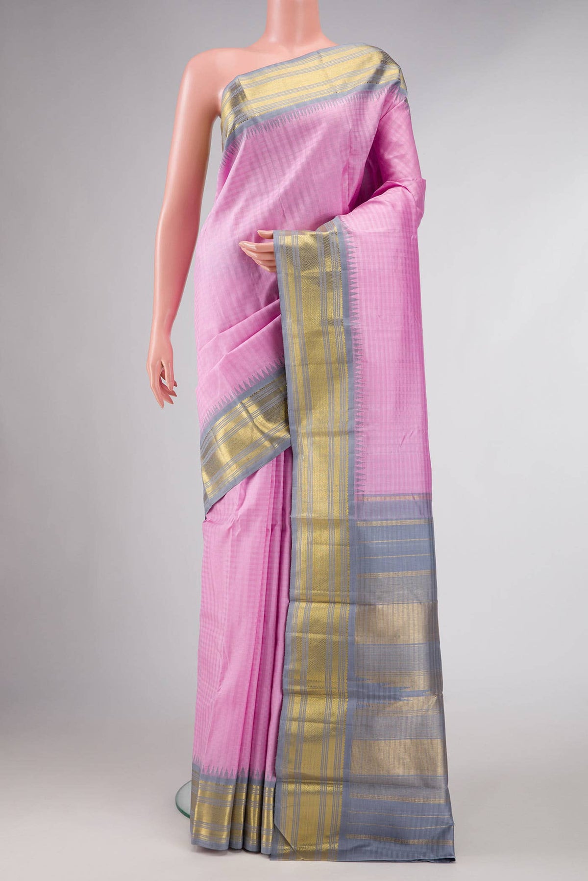 Pure Silk Pure Zari Rose pink Kanjivaram Saree