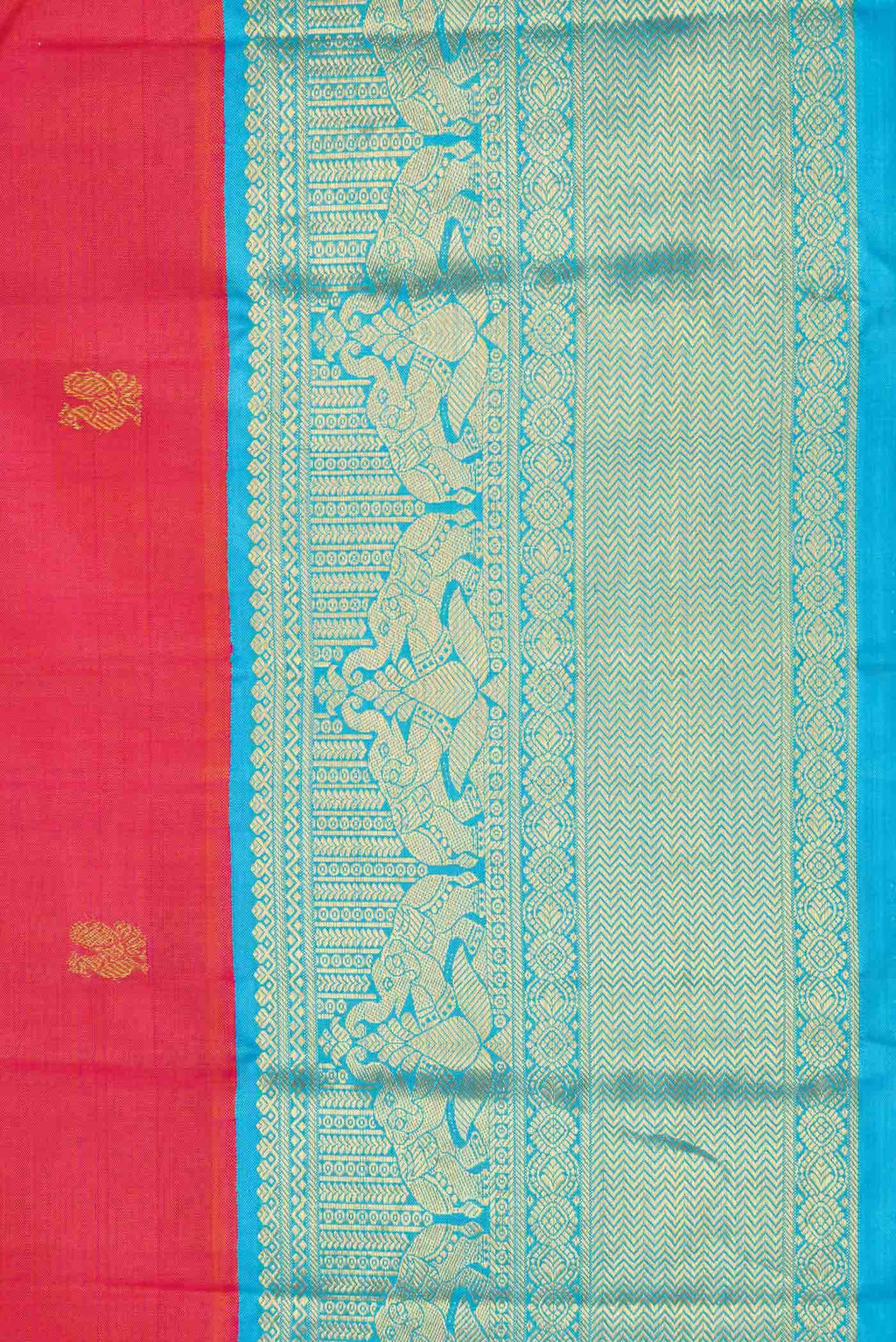 Pure Silk Pure Zari Coral Dual Tone Kanchipuram Saree