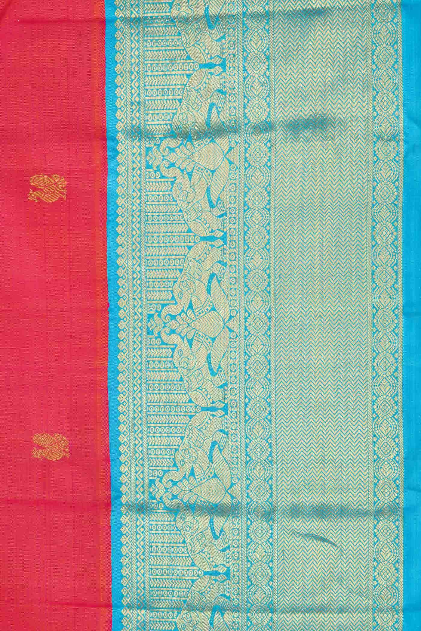 Pure Silk Pure Zari Coral Dual Tone Kanchipuram Saree