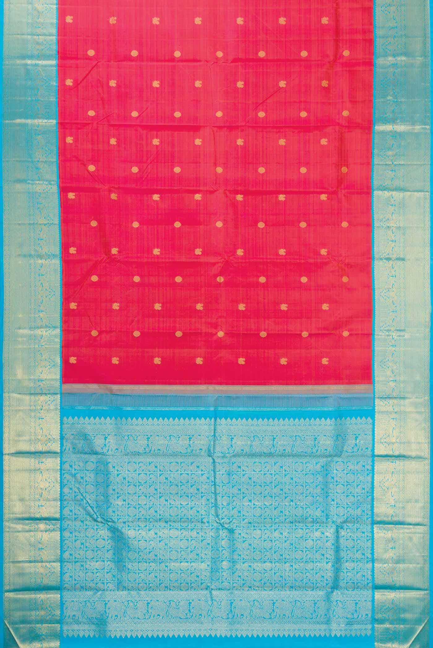 Pure Silk Pure Zari Coral Dual Tone Kanchipuram Saree