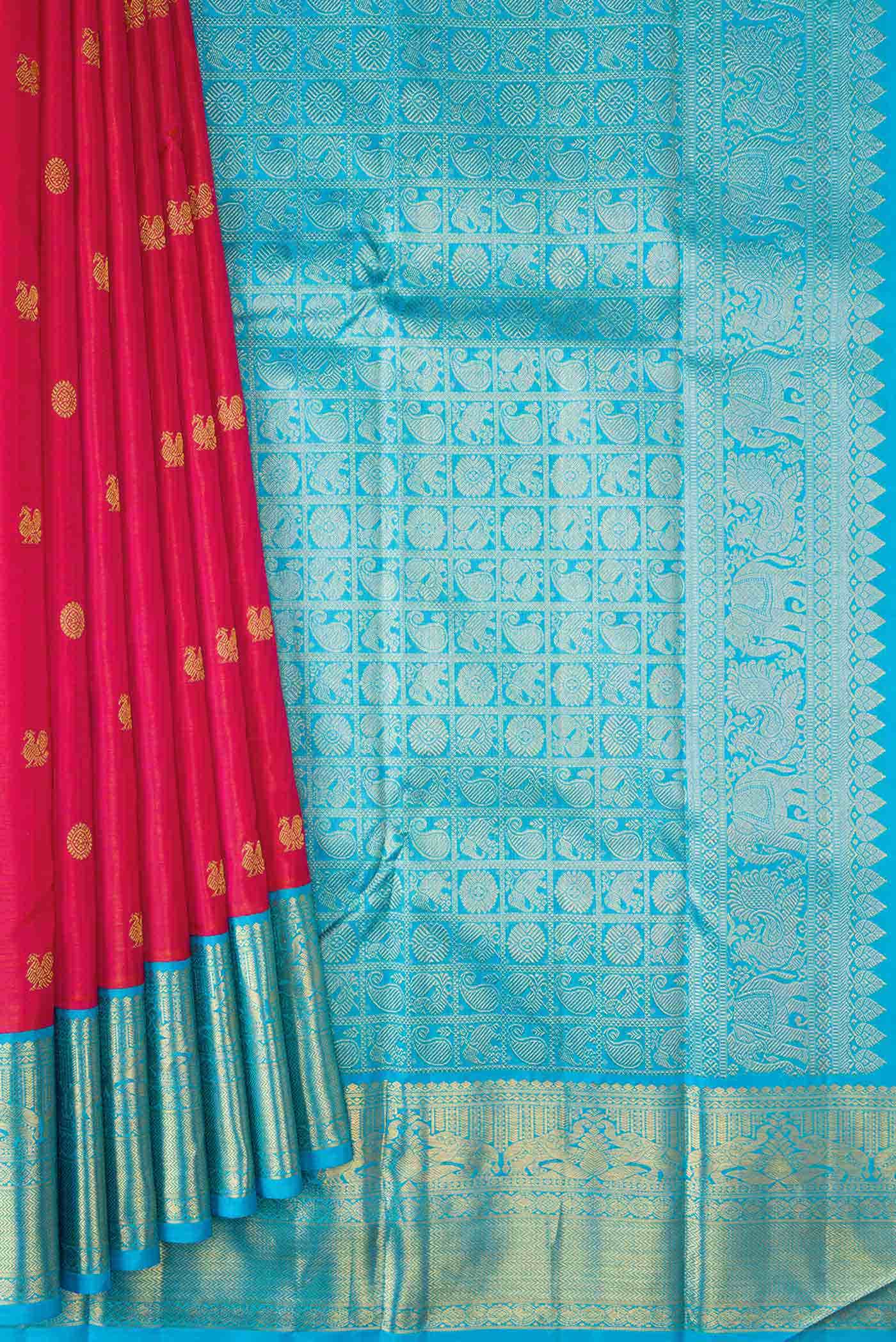 Pure Silk Pure Zari Coral Dual Tone Kanchipuram Saree