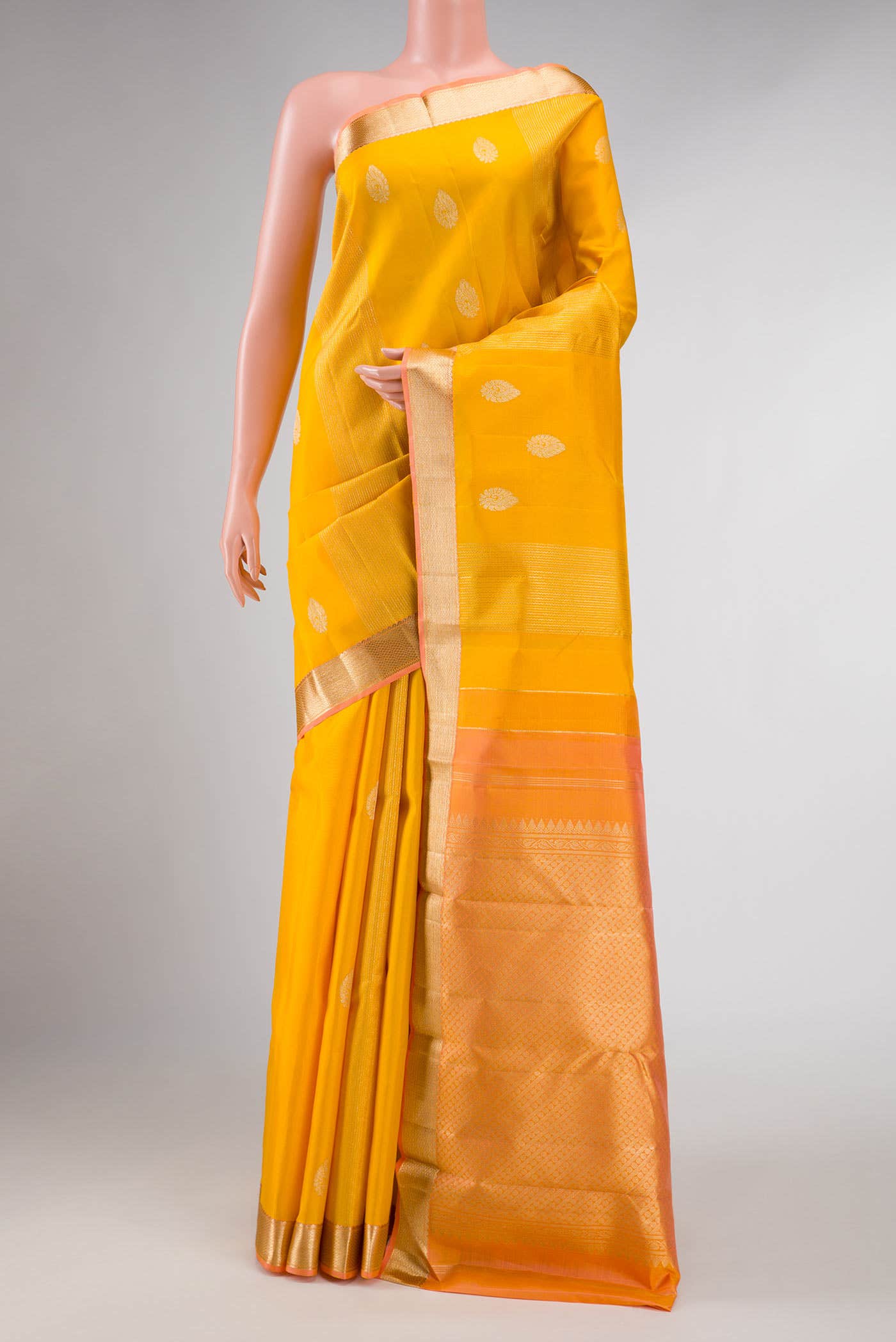 Pure Silk Pure Zari Yellow Dual Tone Kanchipuram Saree