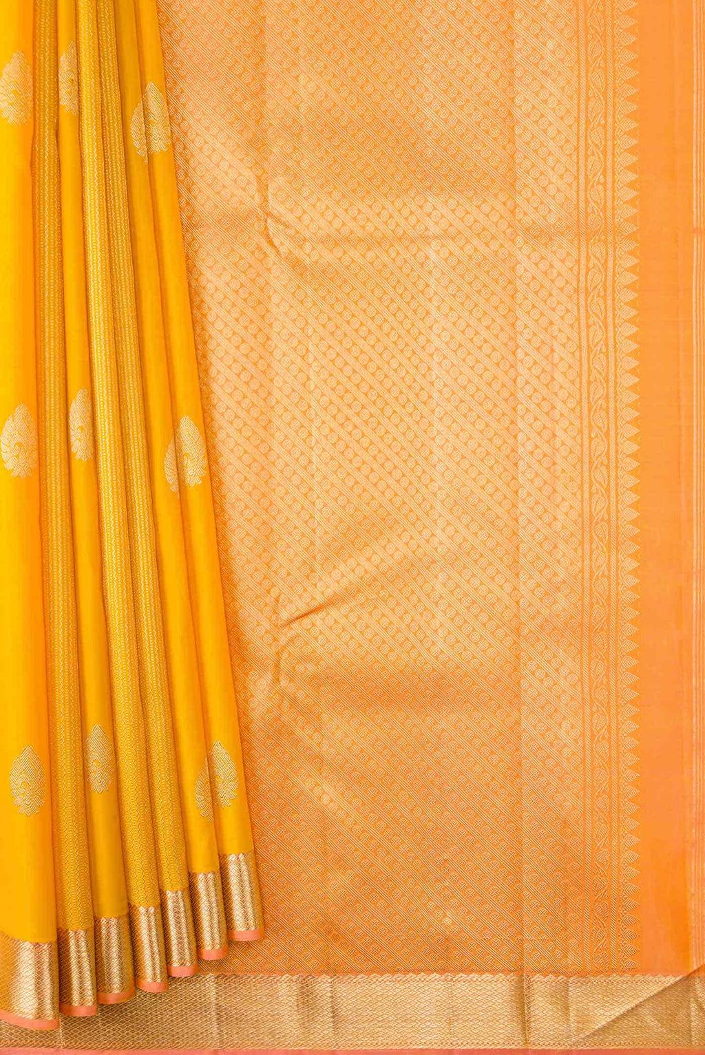 Pure Silk Pure Zari Yellow Dual Tone Kanchipuram Saree