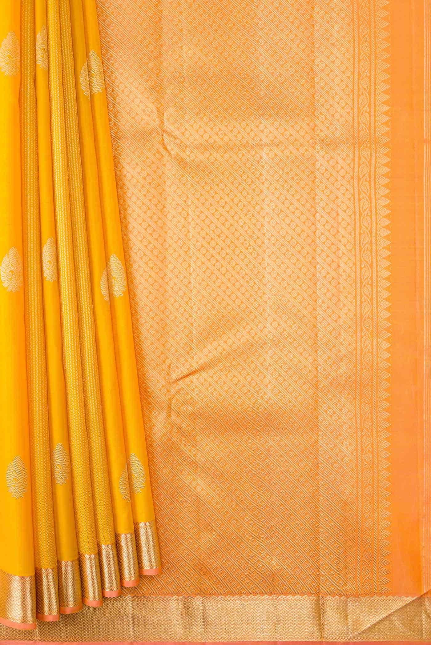 Pure Silk Pure Zari Yellow Dual Tone Kanchipuram Saree