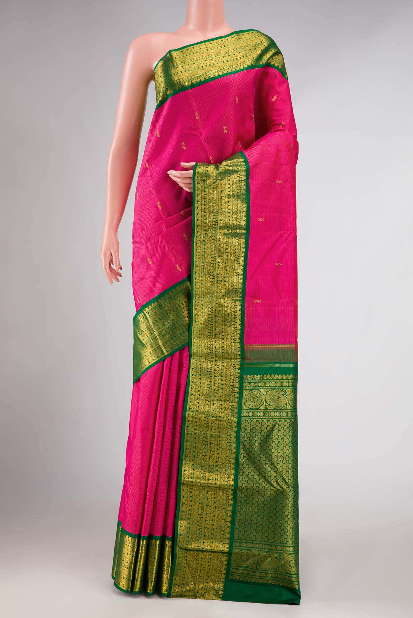 Pure Silk Pure Zari Pink Dual Tone Kanchipuram Saree