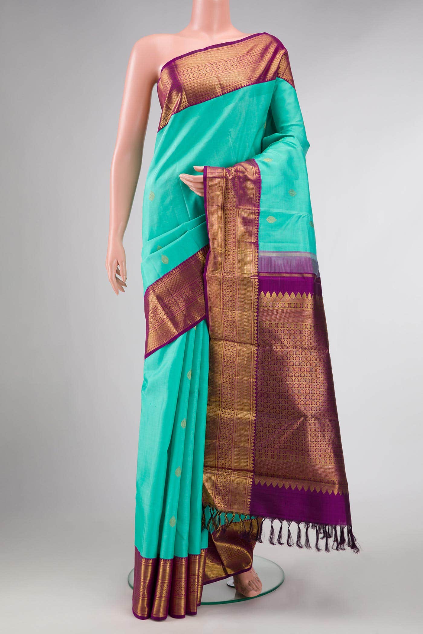 Sea Green Dual Tone Kanchipuram Silk Saree